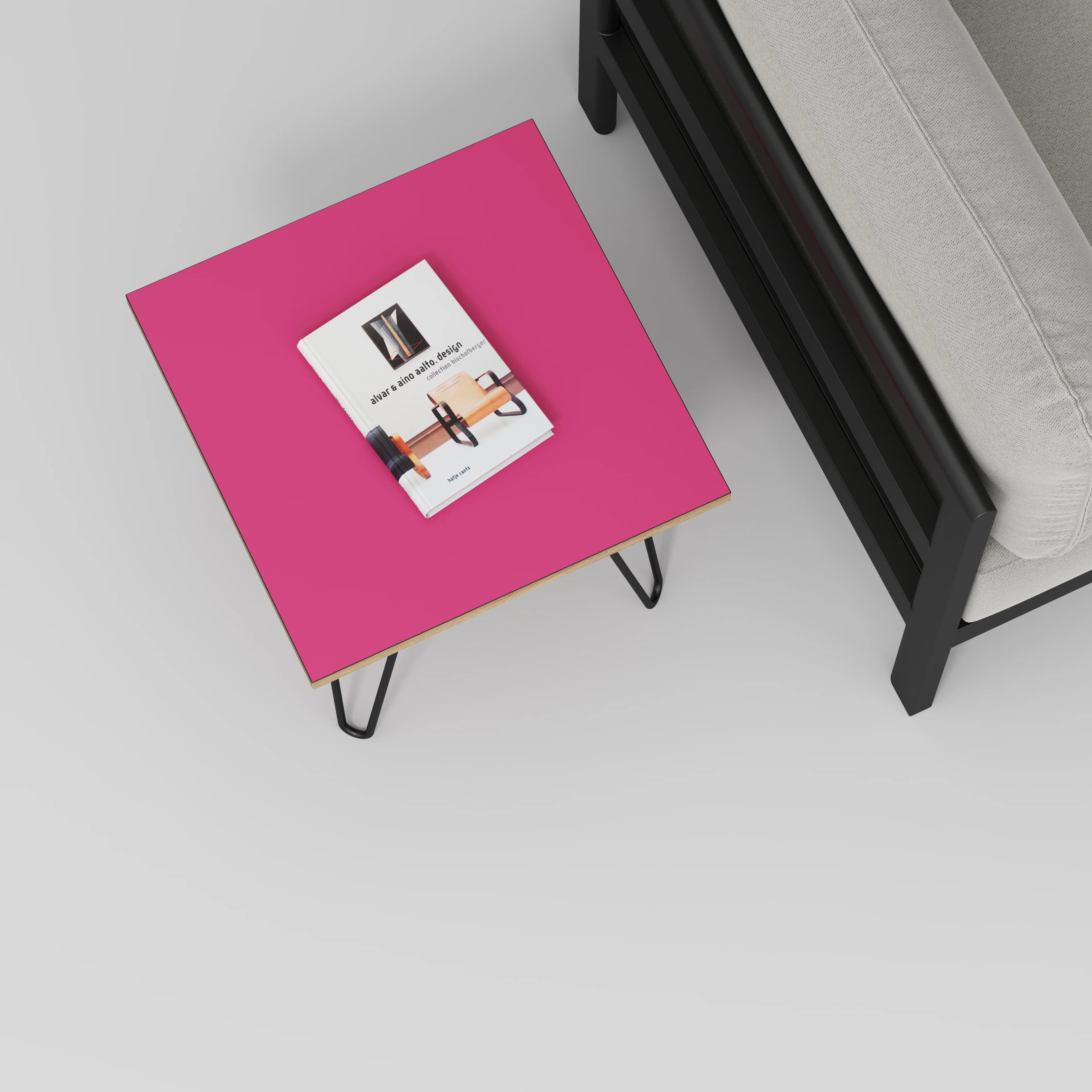 Plywood Side Table with Black Hairpin Legs - Formica Juicy Pink - 500(w) x 500(d) x 425(h) - Image 3