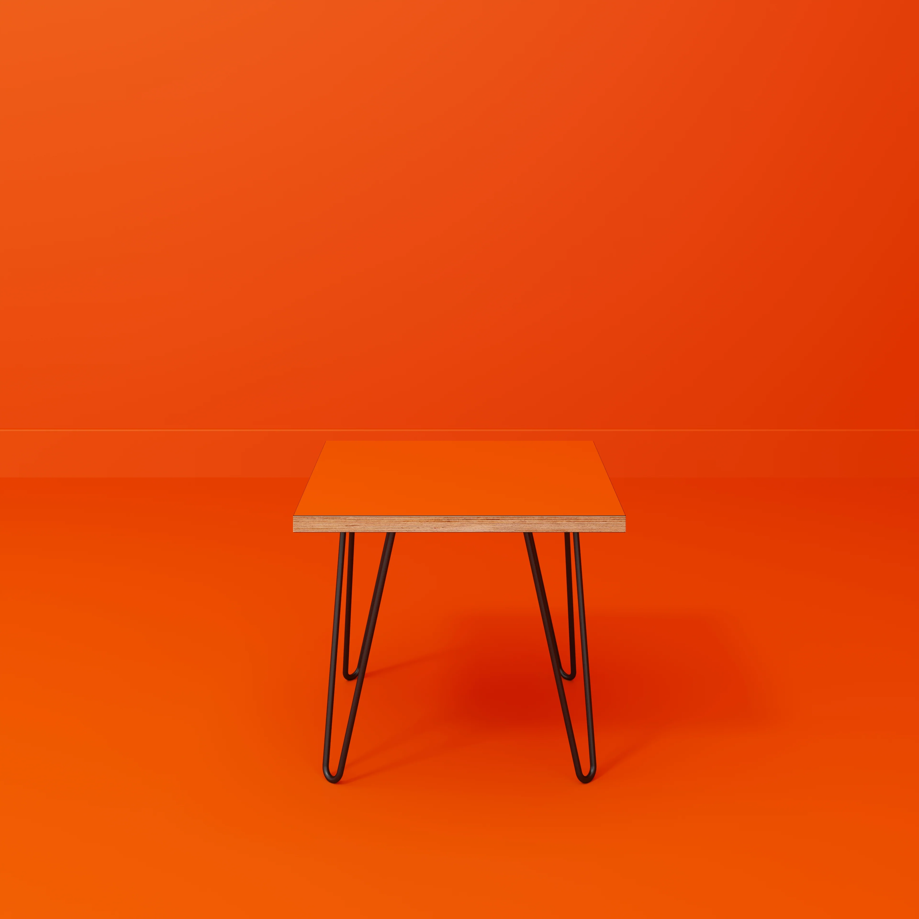 Plywood Side Table with Black Hairpin Legs - Formica Levante Orange - 500(w) x 500(d) x 425(h) - Image 2