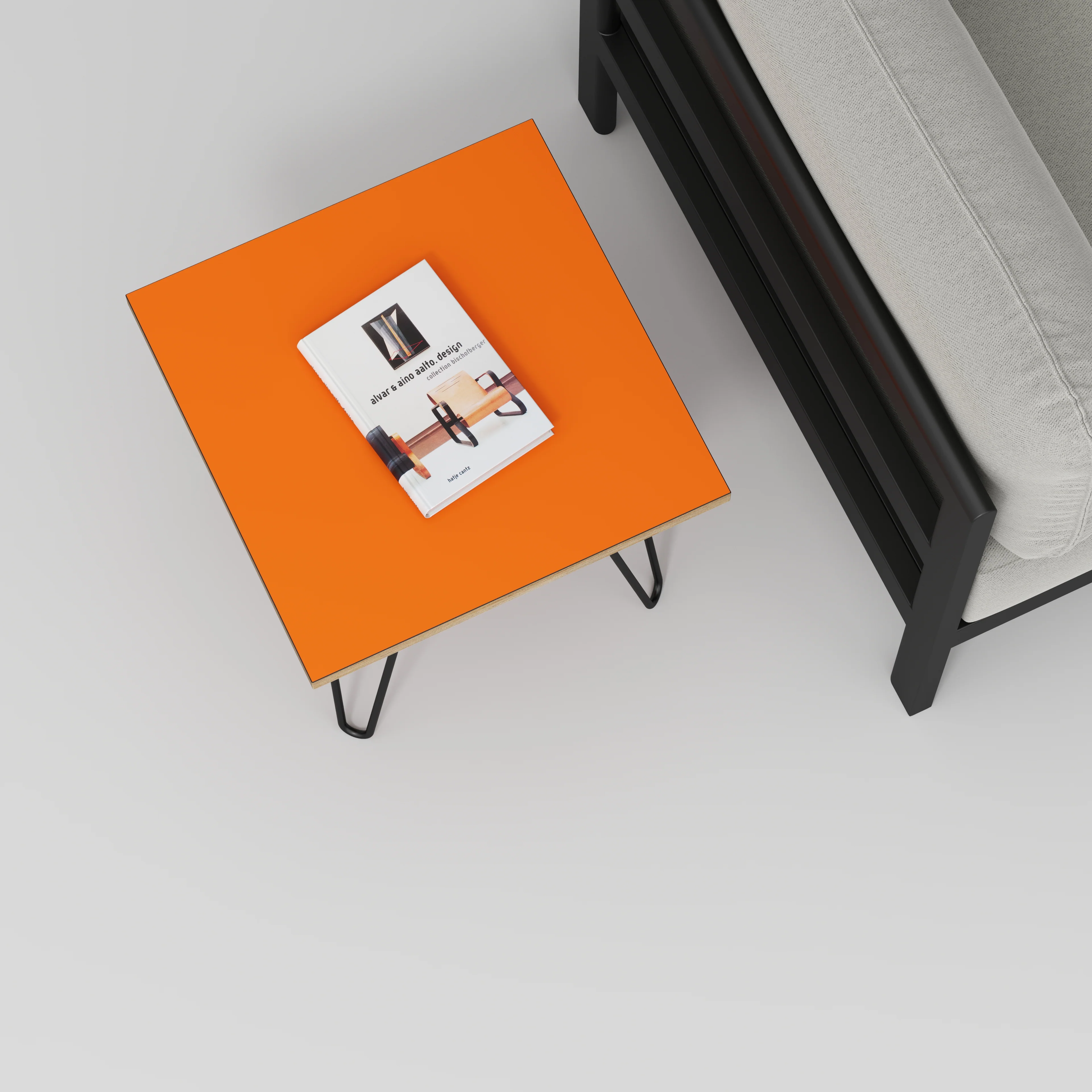 Plywood Side Table with Black Hairpin Legs - Formica Levante Orange - 500(w) x 500(d) x 425(h) - Image 3