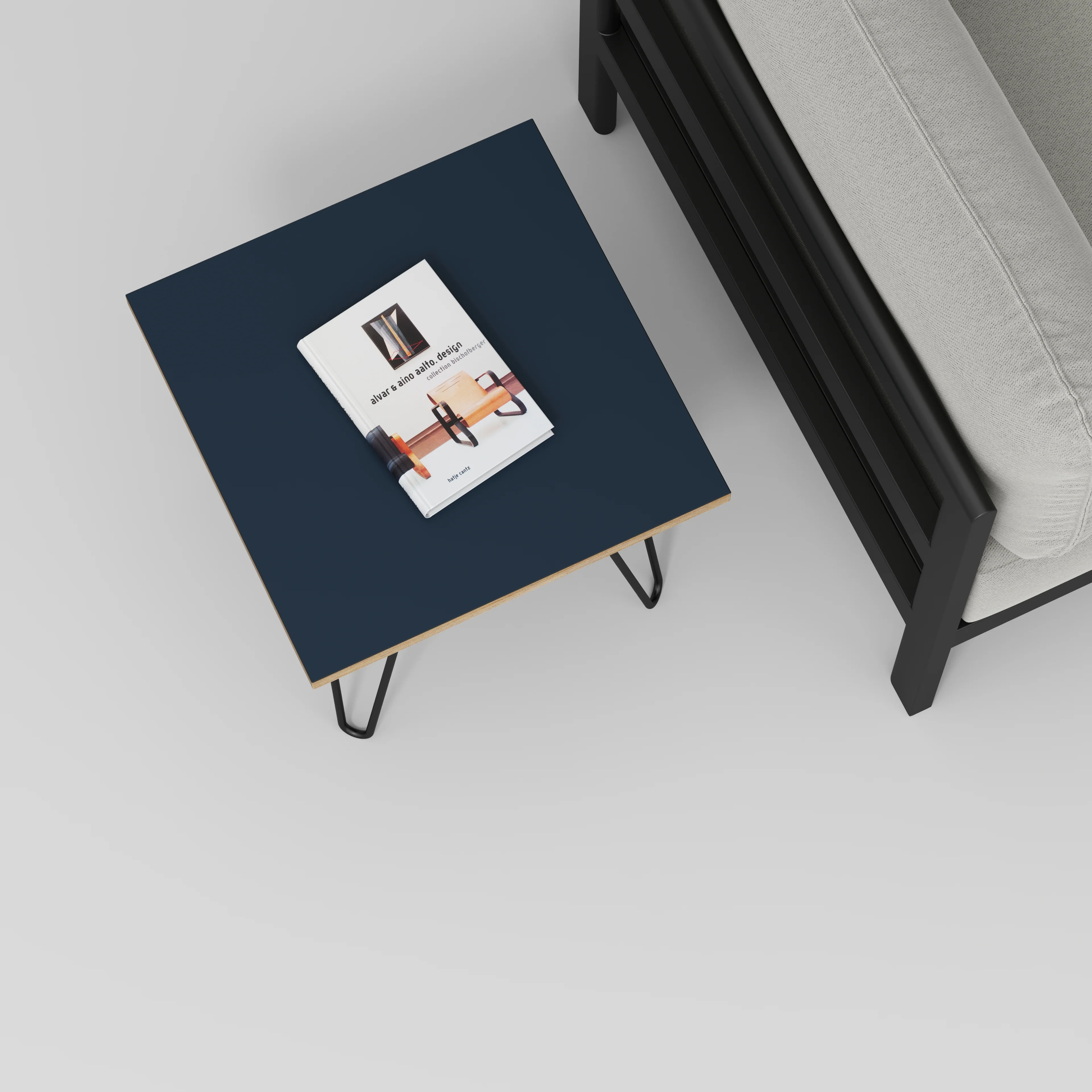 Plywood Side Table with Black Hairpin Legs - Formica Night Sea Blue - 500(w) x 500(d) x 425(h) - Image 3