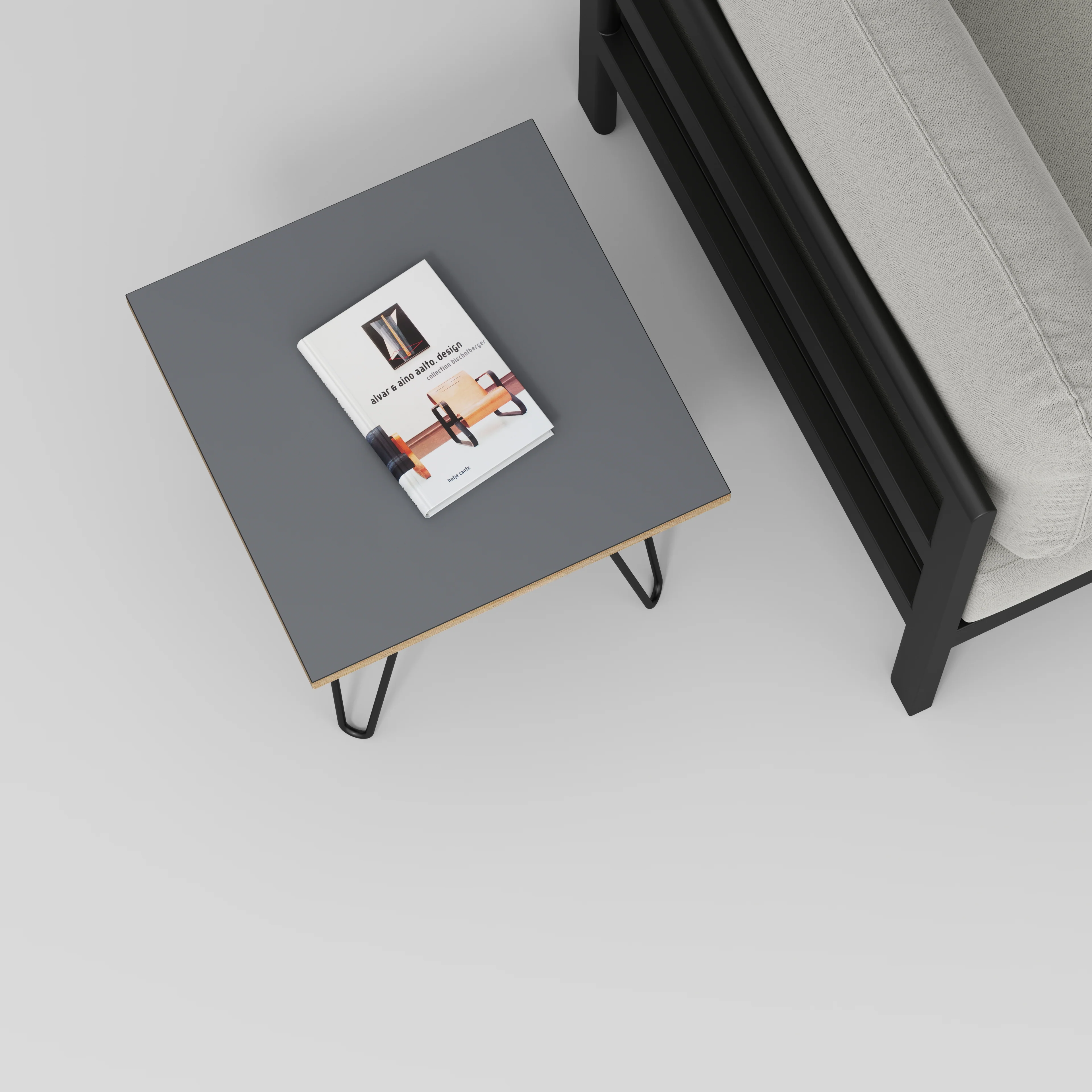 Plywood Side Table with Black Hairpin Legs - Formica Tornado Grey - 500(w) x 500(d) x 425(h) - Image 3