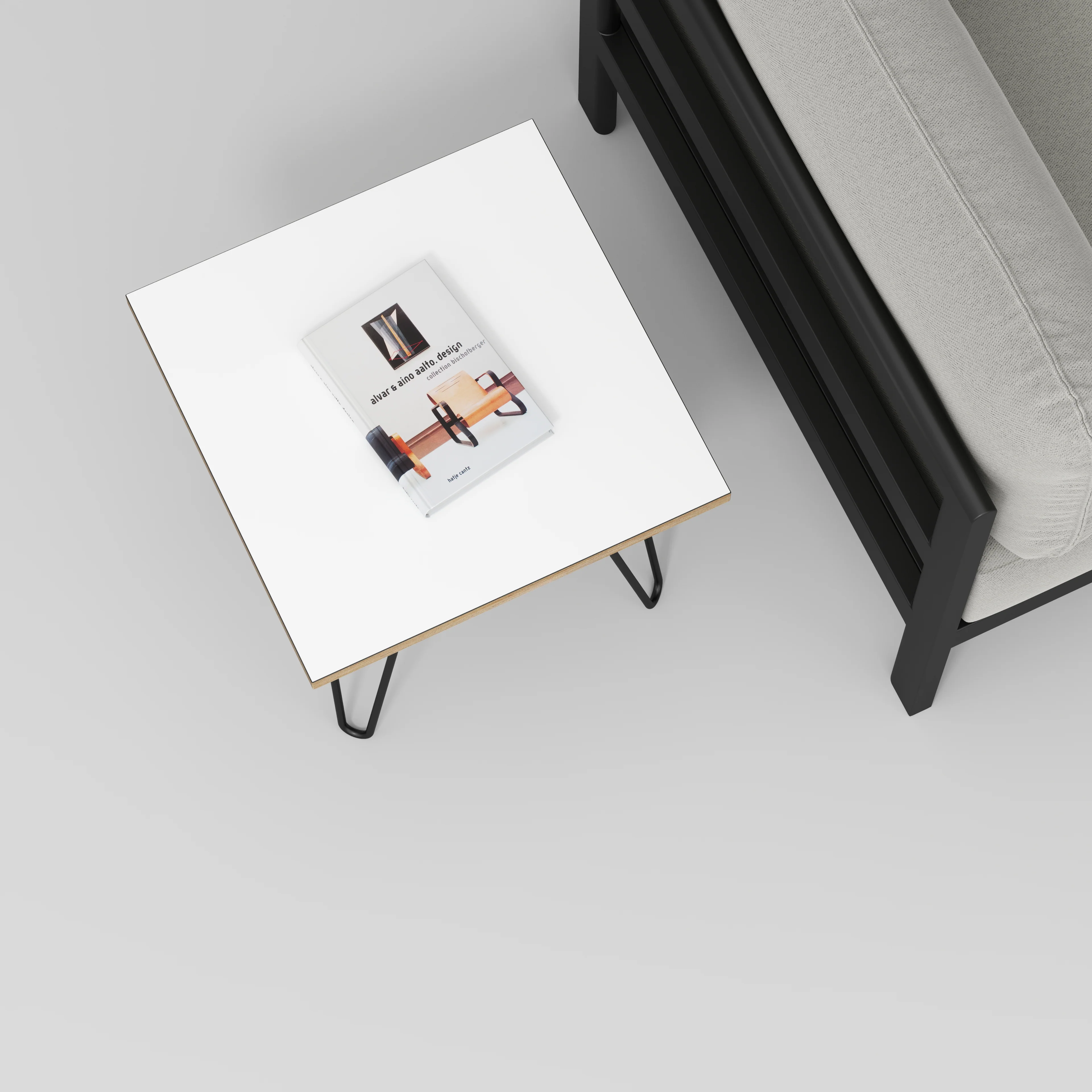 Plywood Side Table with Black Hairpin Legs - Formica White - 500(w) x 500(d) x 425(h) - Image 3