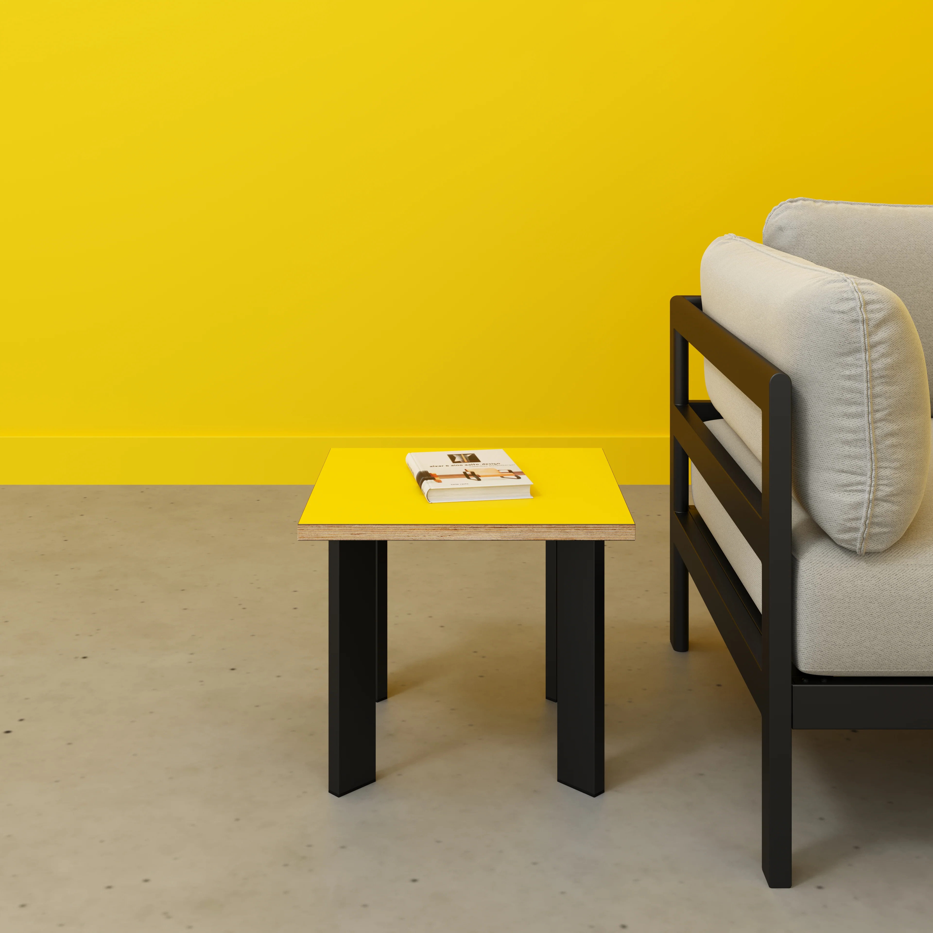 Plywood Side Table with Rectangular Single Pin Legs - Formica Chrome Yellow - 500(w) x 500(d) x 425(h) - Image 2