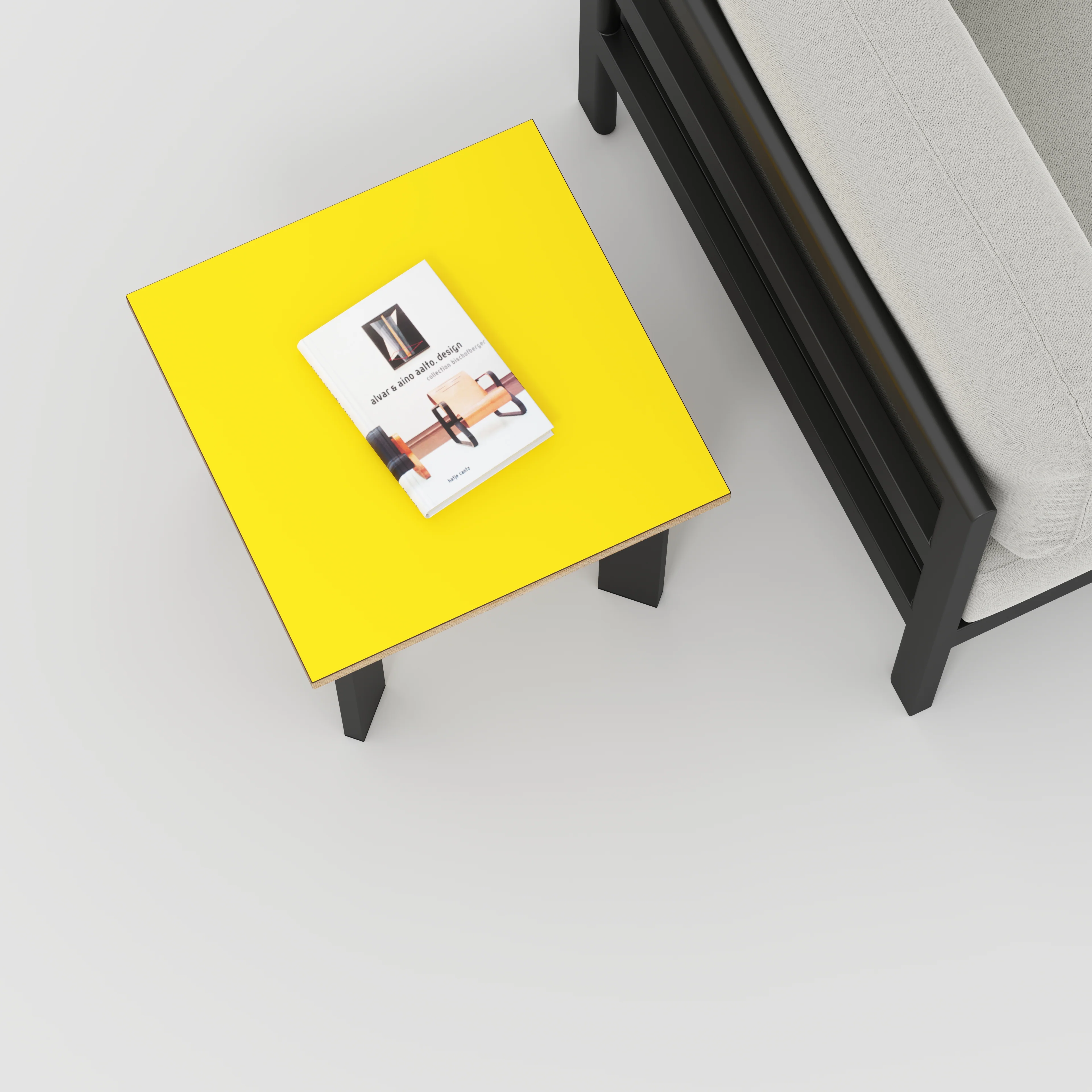 Plywood Side Table with Rectangular Single Pin Legs - Formica Chrome Yellow - 500(w) x 500(d) x 425(h) - Image 3