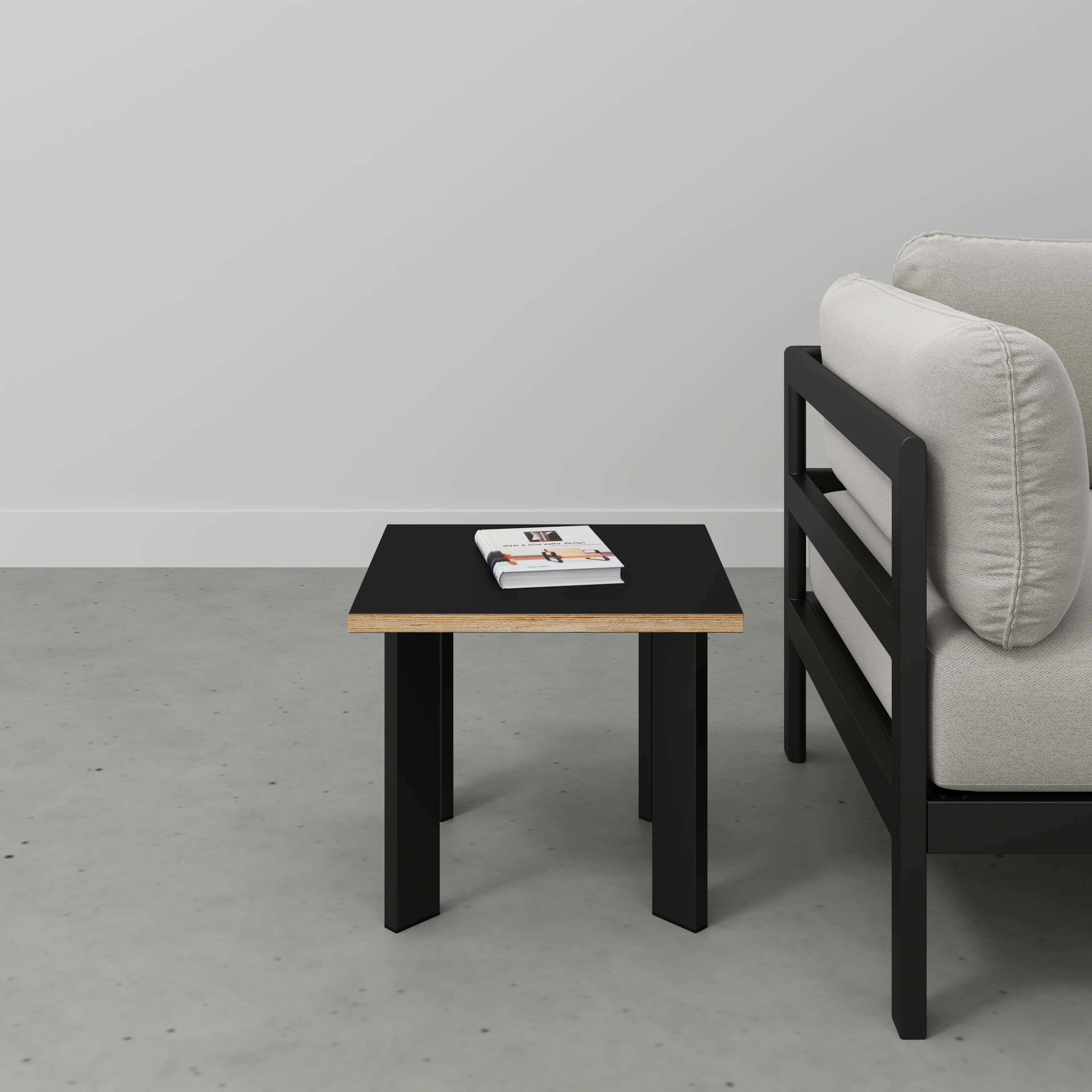 Plywood Side Table with Rectangular Single Pin Legs - Formica Diamond Black - 500(w) x 500(d) x 425(h) - Image 2