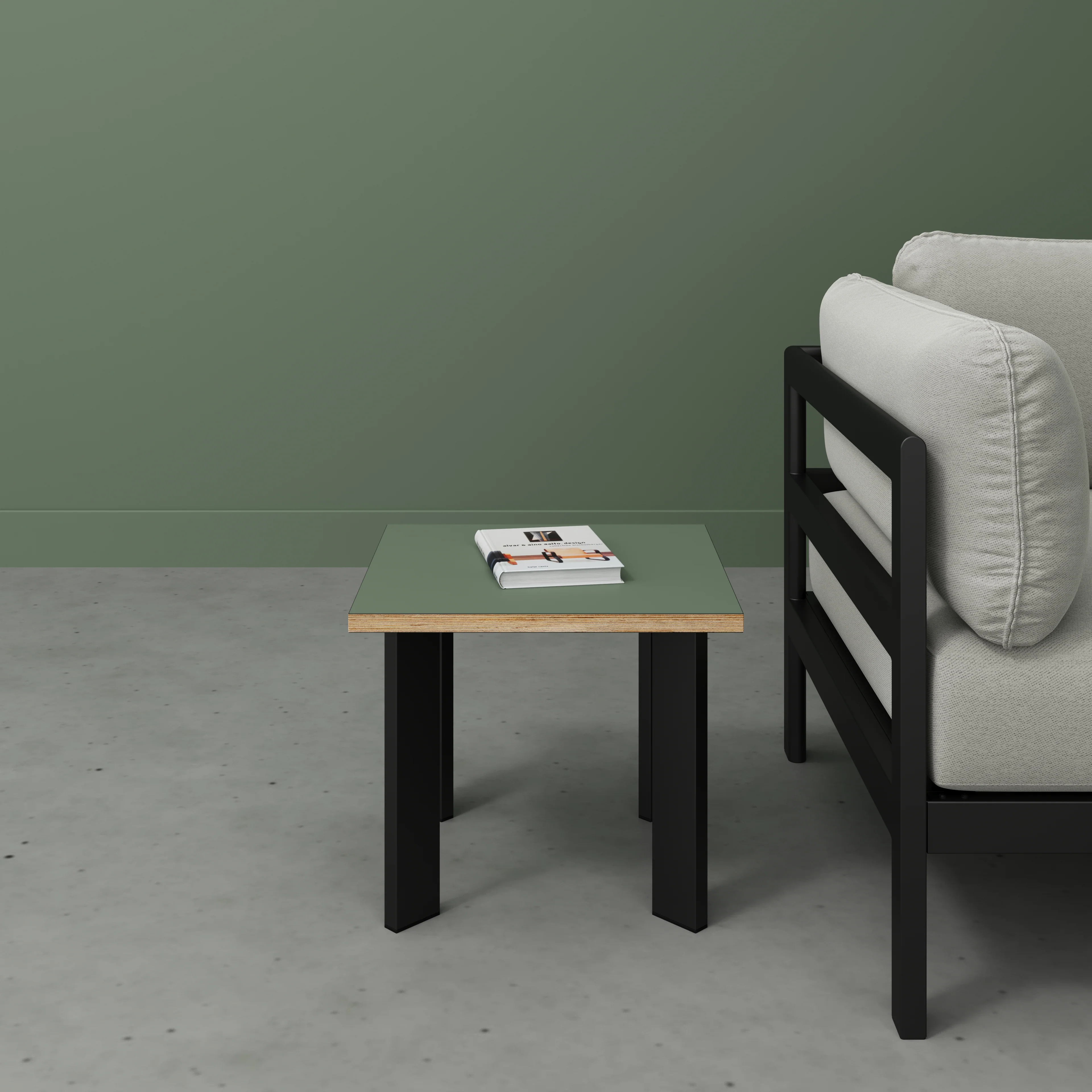 Plywood Side Table with Rectangular Single Pin Legs - Formica Green Slate - 500(w) x 500(d) x 425(h) - Image 2