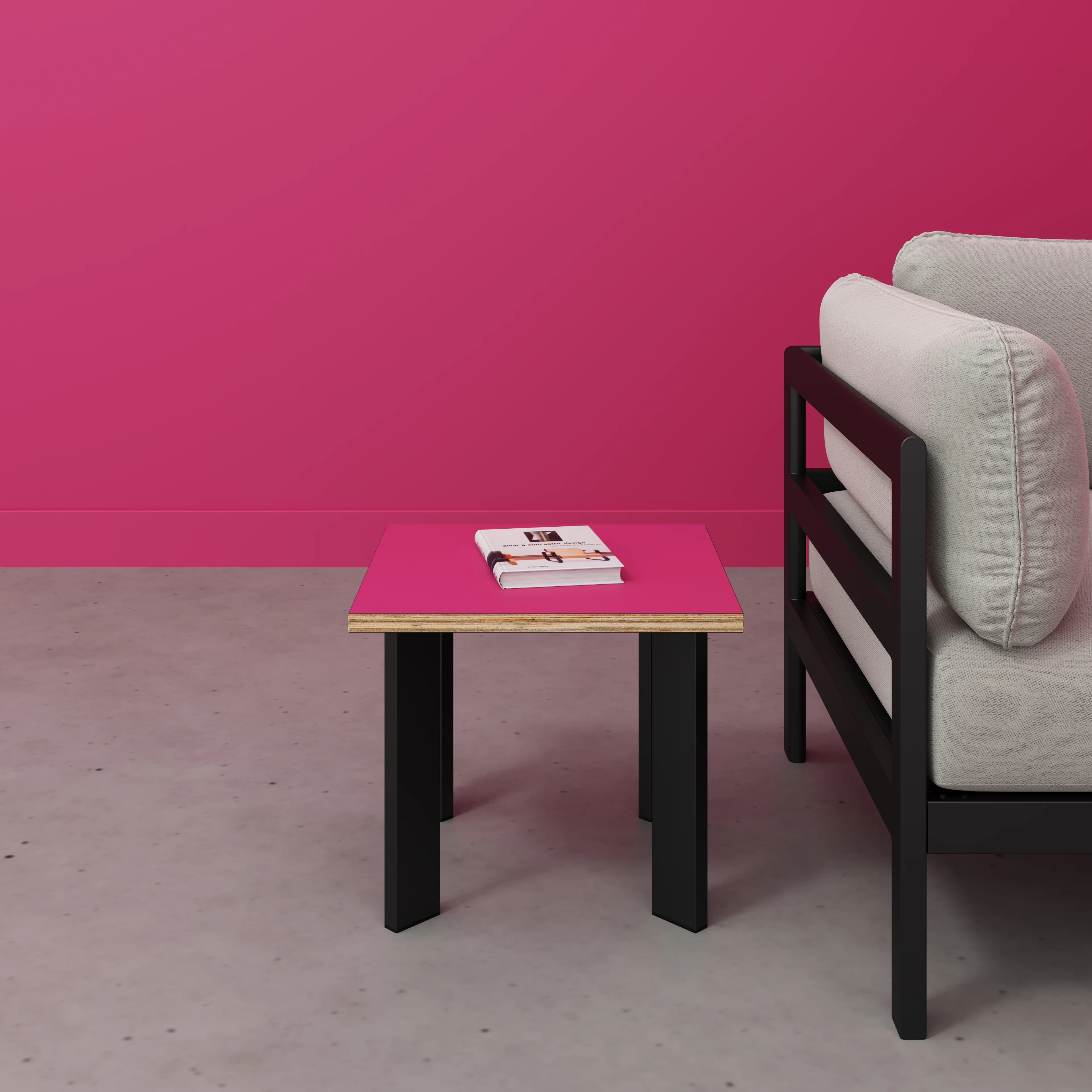 Plywood Side Table with Rectangular Single Pin Legs - Formica Juicy Pink - 500(w) x 500(d) x 425(h) - Image 2