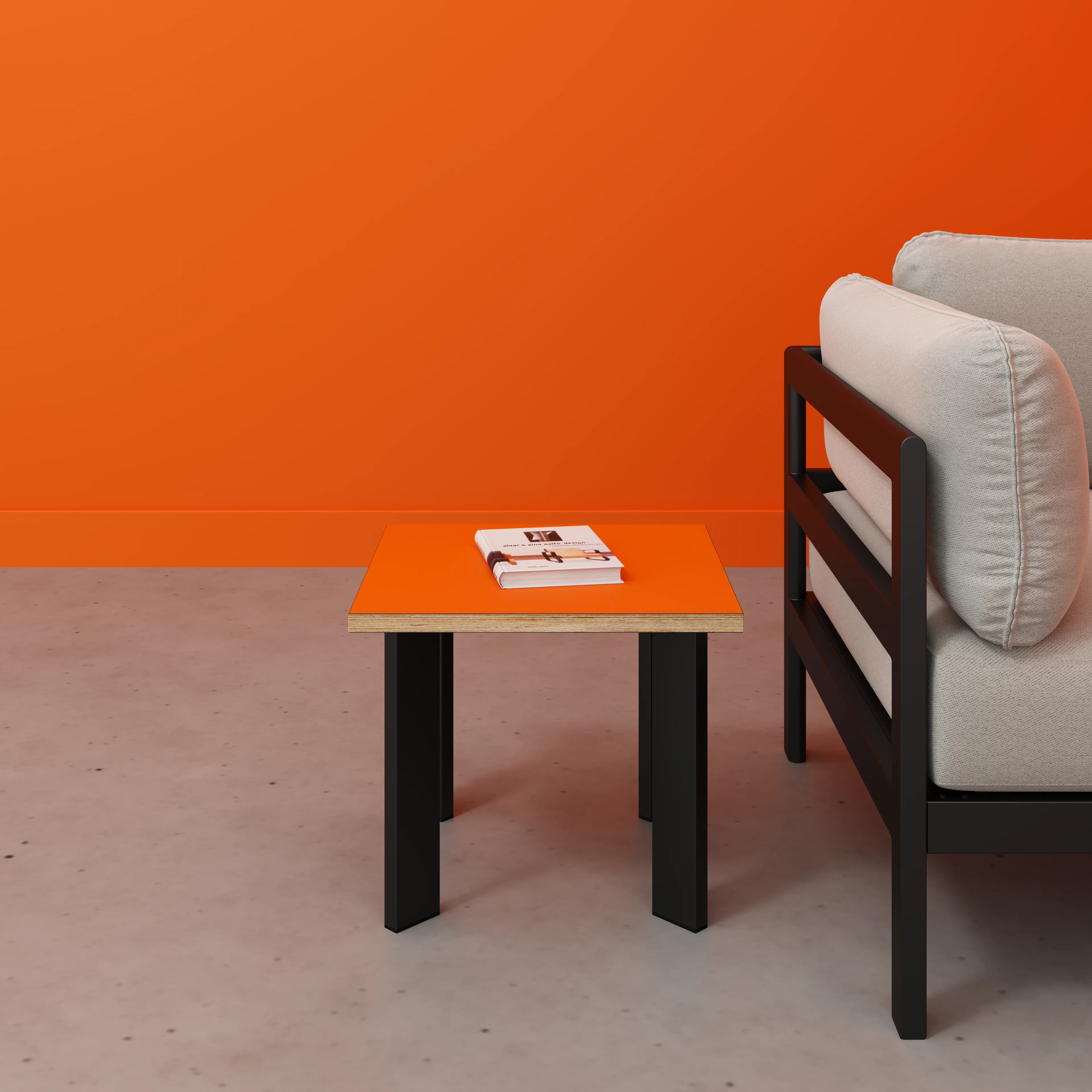 Plywood Side Table with Rectangular Single Pin Legs - Formica Levante Orange - 500(w) x 500(d) x 425(h) - Image 2