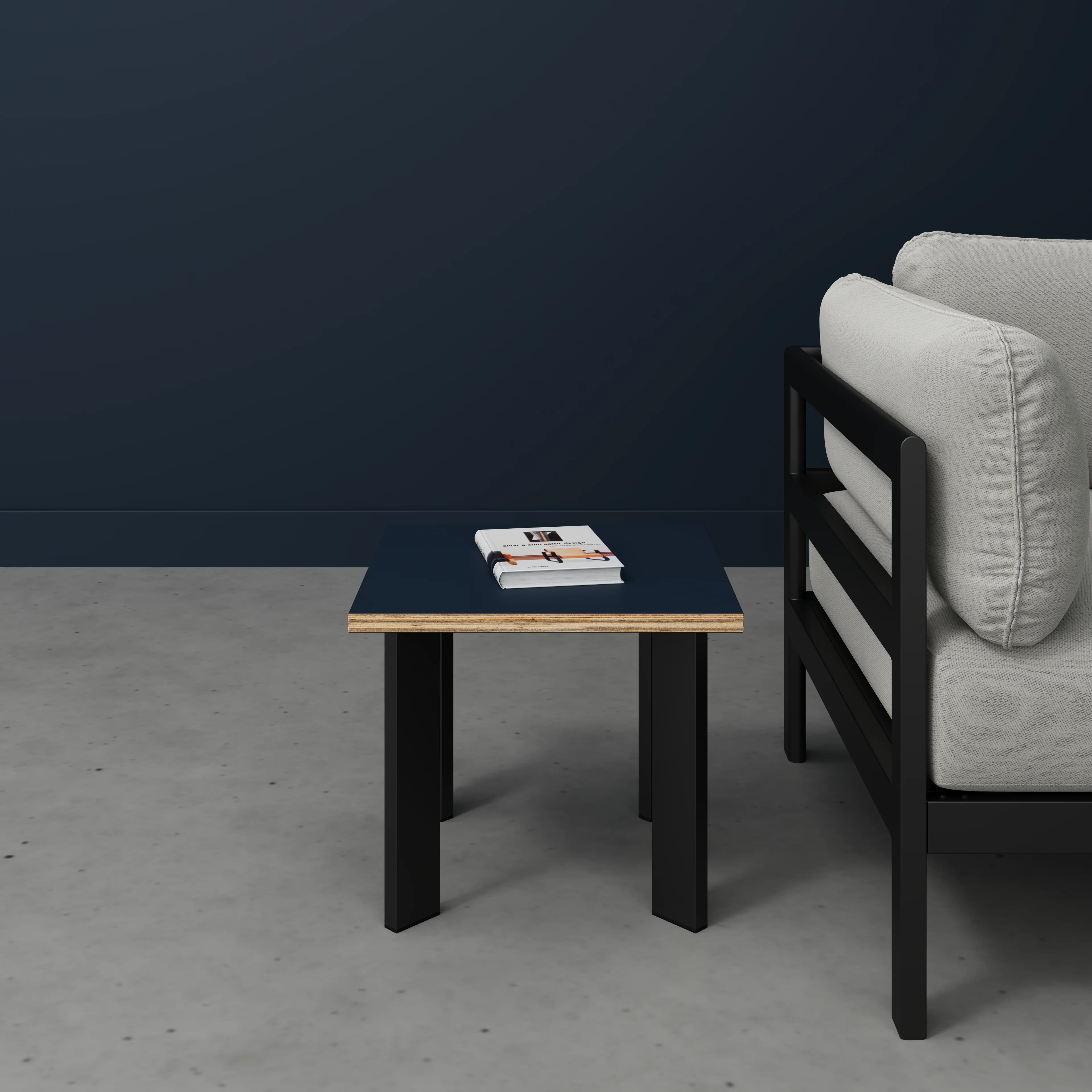 Plywood Side Table with Rectangular Single Pin Legs - Formica Night Sea Blue - 500(w) x 500(d) x 425(h) - Image 2