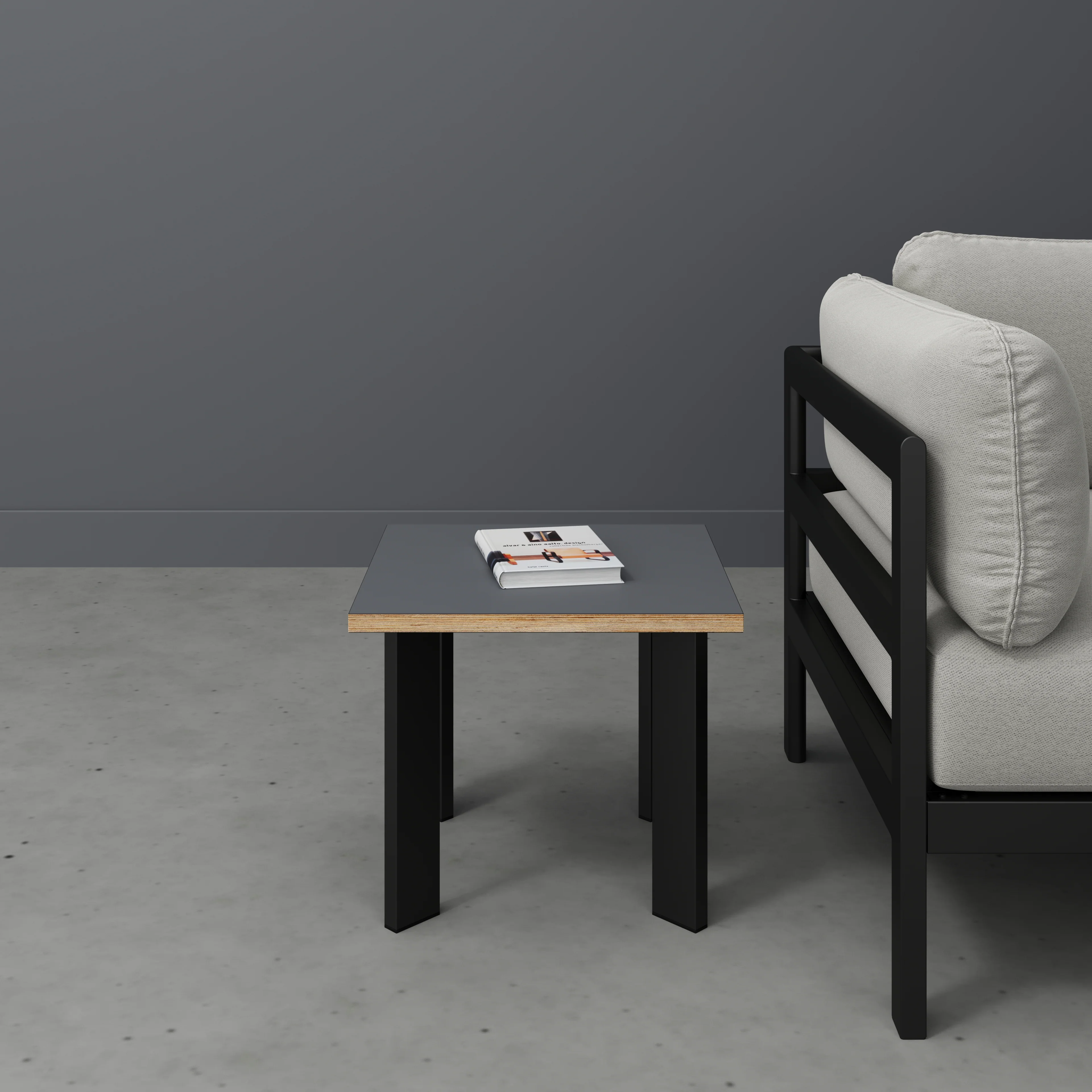 Plywood Side Table with Rectangular Single Pin Legs - Formica Tornado Grey - 500(w) x 500(d) x 425(h) - Image 2