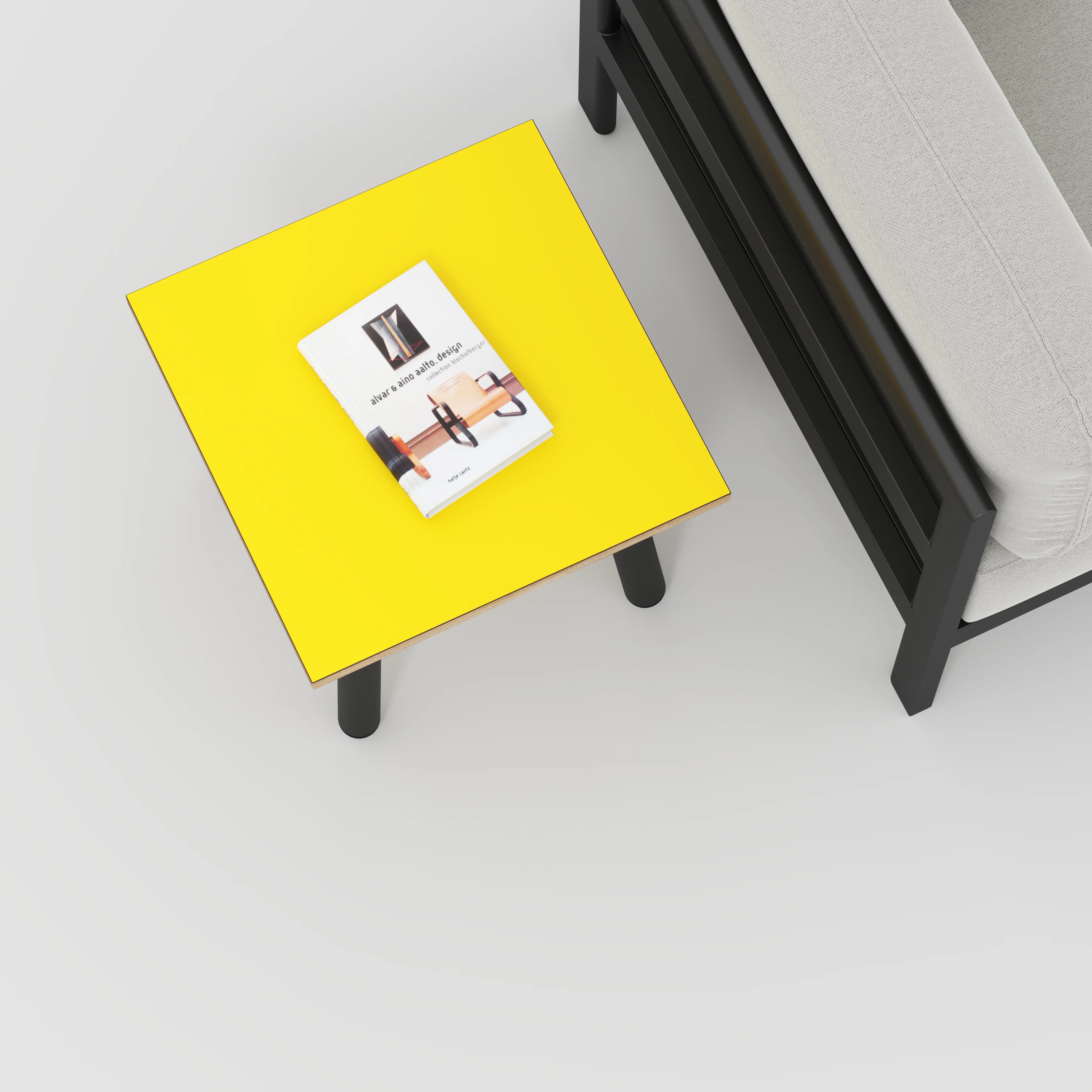 Plywood Side Table with Round Single Pin Legs - Formica Chrome Yellow - 500(w) x 500(d) x 425(h) - Image 3
