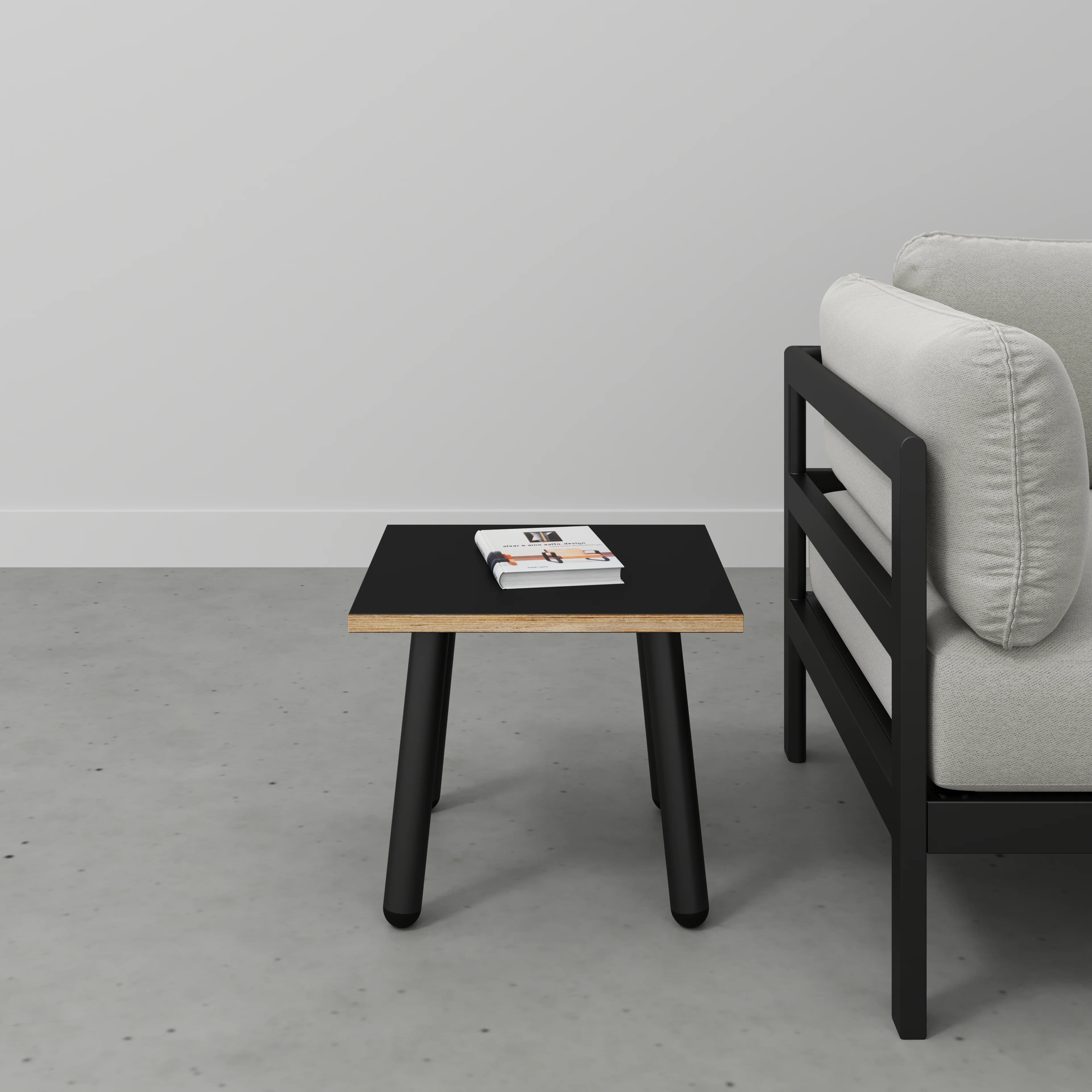 Plywood Side Table with Round Single Pin Legs - Formica Diamond Black - 500(w) x 500(d) x 425(h) - Image 2