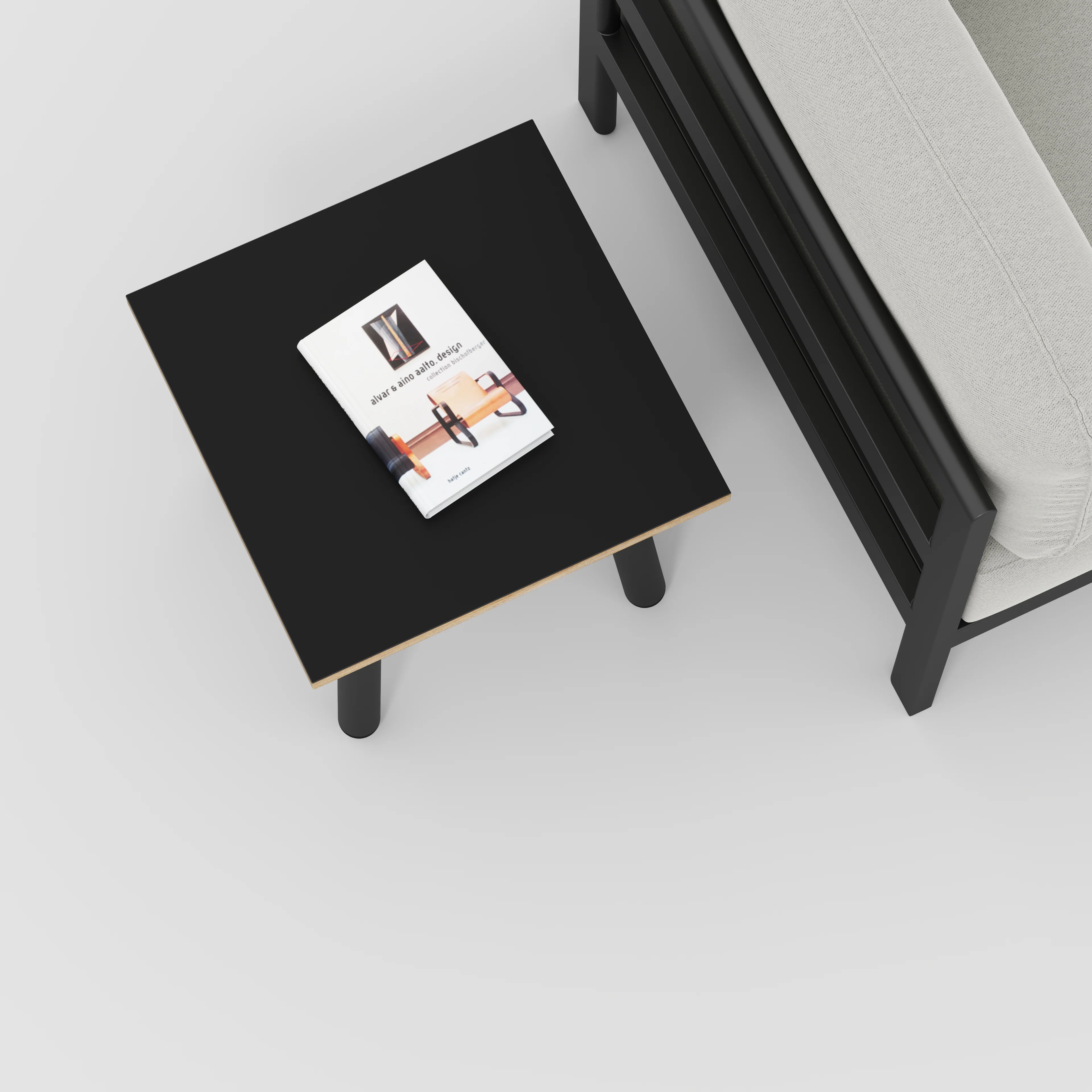 Plywood Side Table with Round Single Pin Legs - Formica Diamond Black - 500(w) x 500(d) x 425(h) - Image 3