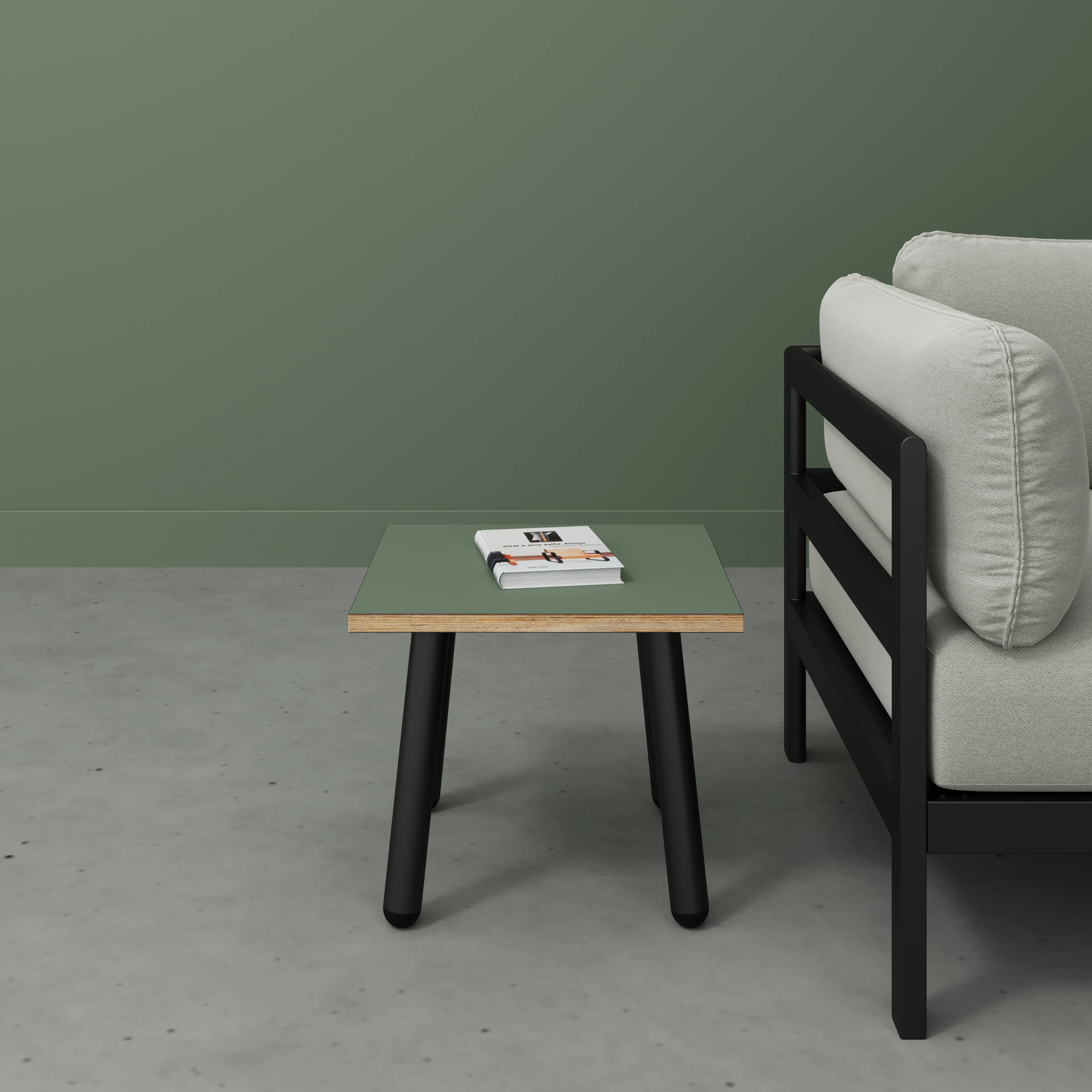 Plywood Side Table with Round Single Pin Legs - Formica Green Slate - 500(w) x 500(d) x 425(h) - Image 2