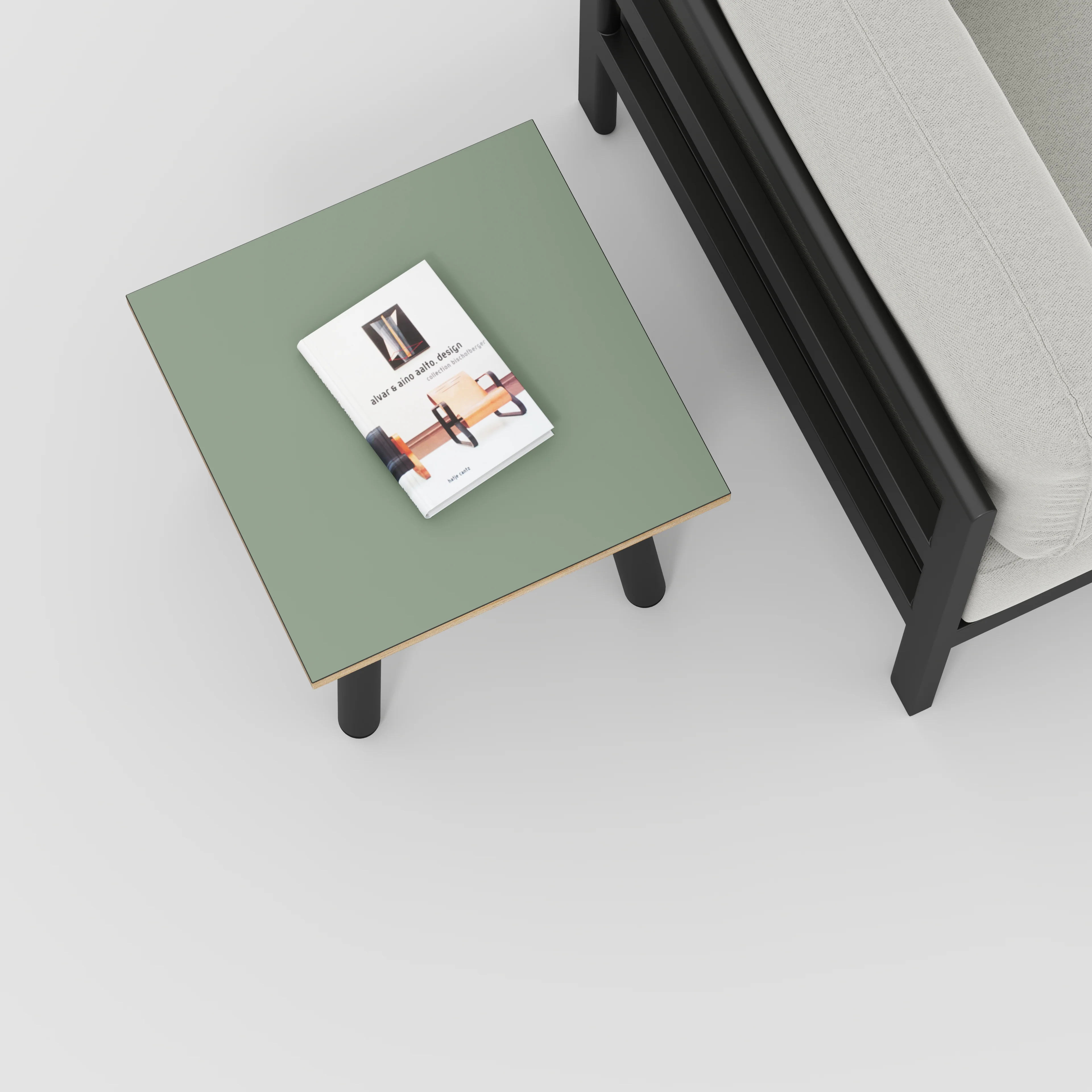 Plywood Side Table with Round Single Pin Legs - Formica Green Slate - 500(w) x 500(d) x 425(h) - Image 3
