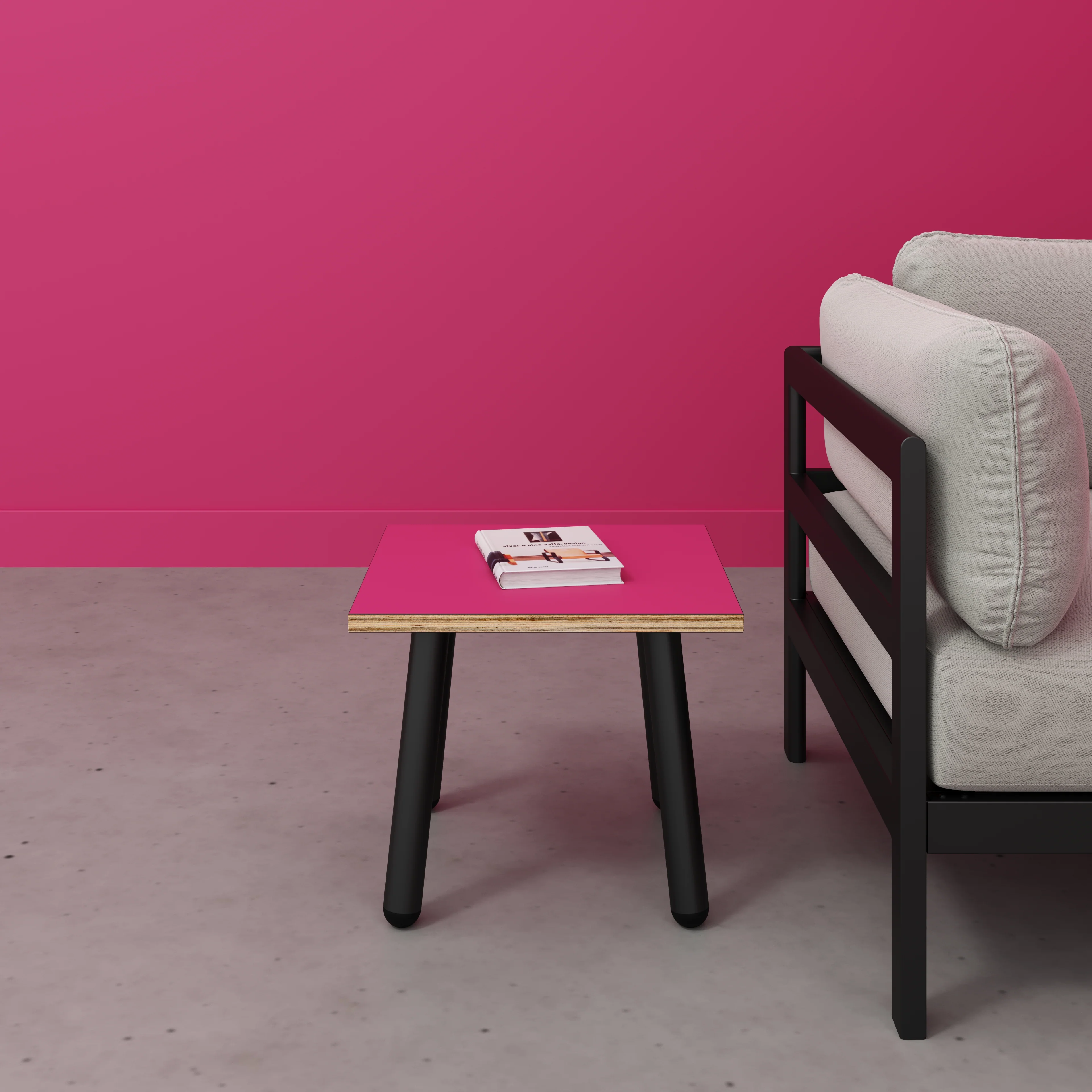 Plywood Side Table with Round Single Pin Legs - Formica Juicy Pink - 500(w) x 500(d) x 425(h) - Image 2