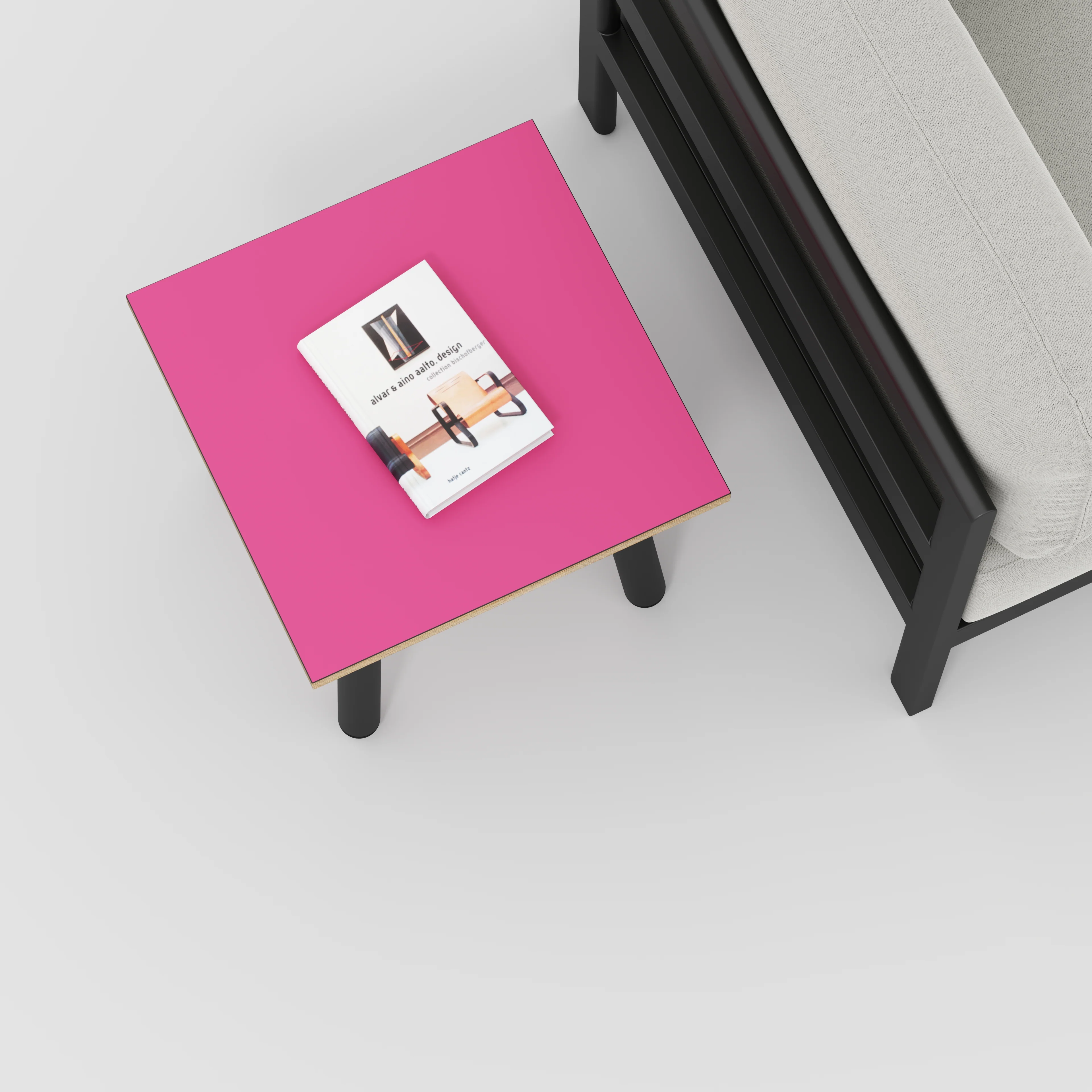 Plywood Side Table with Round Single Pin Legs - Formica Juicy Pink - 500(w) x 500(d) x 425(h) - Image 3