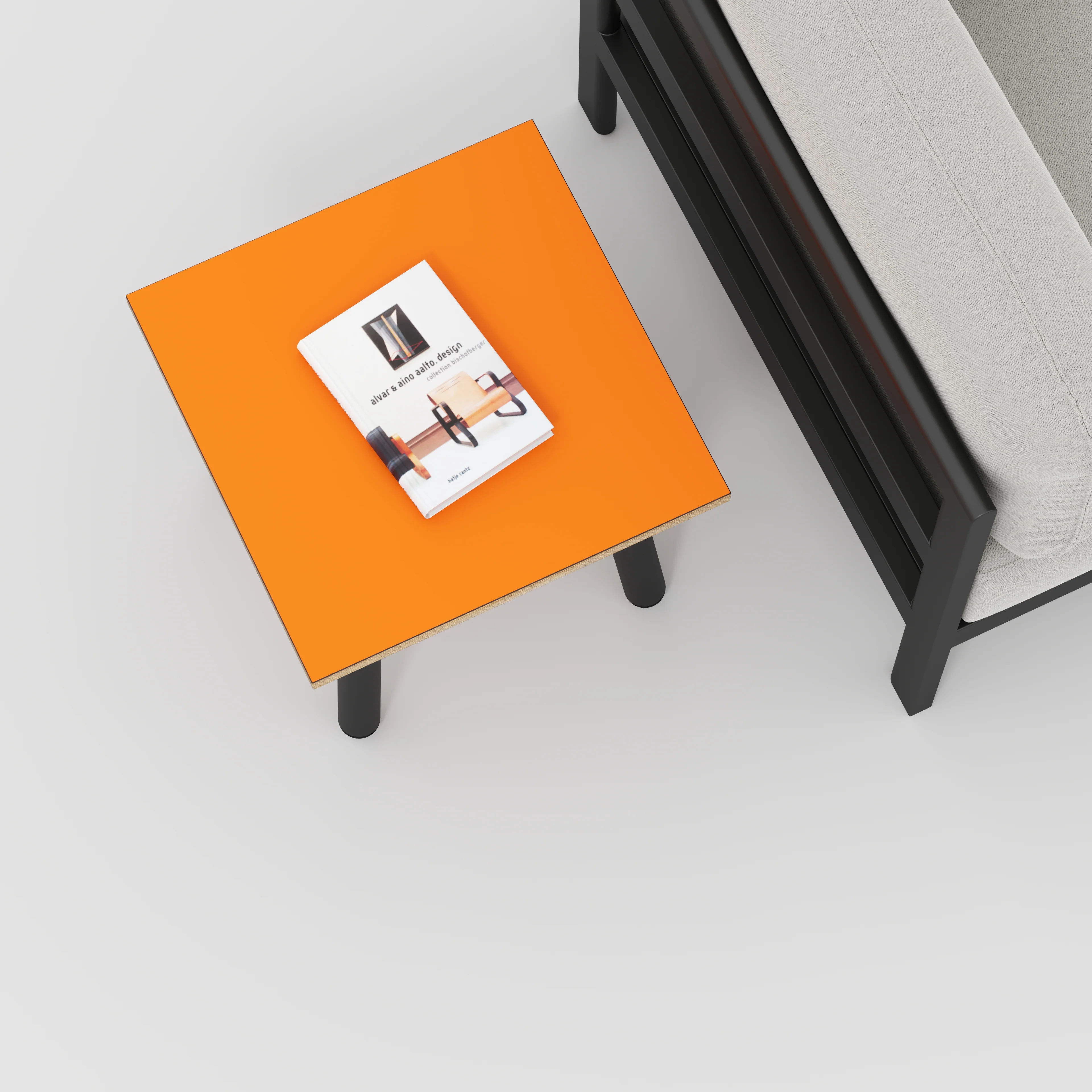 Plywood Side Table with Round Single Pin Legs - Formica Levante Orange - 500(w) x 500(d) x 425(h) - Image 3