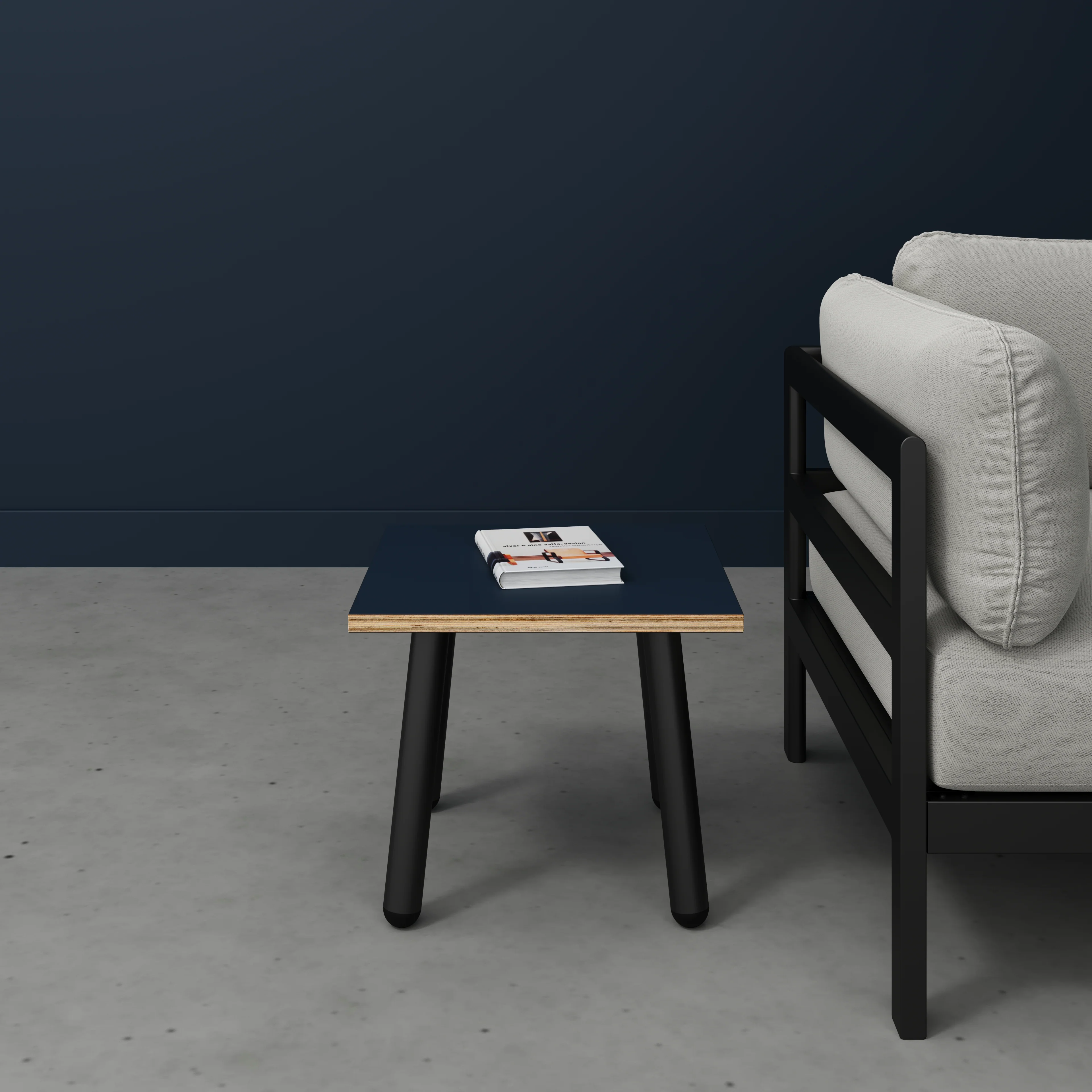 Plywood Side Table with Round Single Pin Legs - Formica Night Sea Blue - 500(w) x 500(d) x 425(h) - Image 2