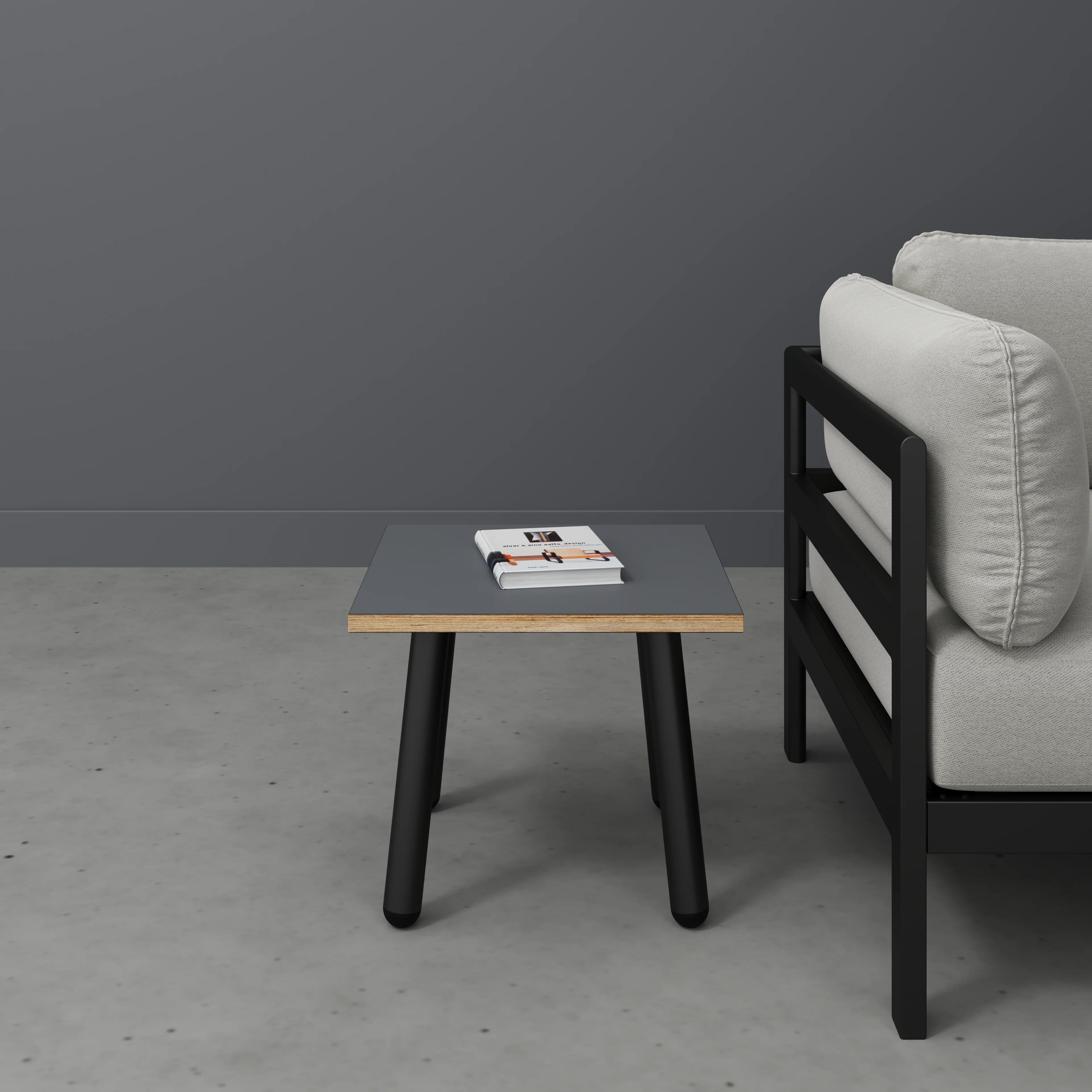 Plywood Side Table with Round Single Pin Legs - Formica Tornado Grey - 500(w) x 500(d) x 425(h) - Image 2