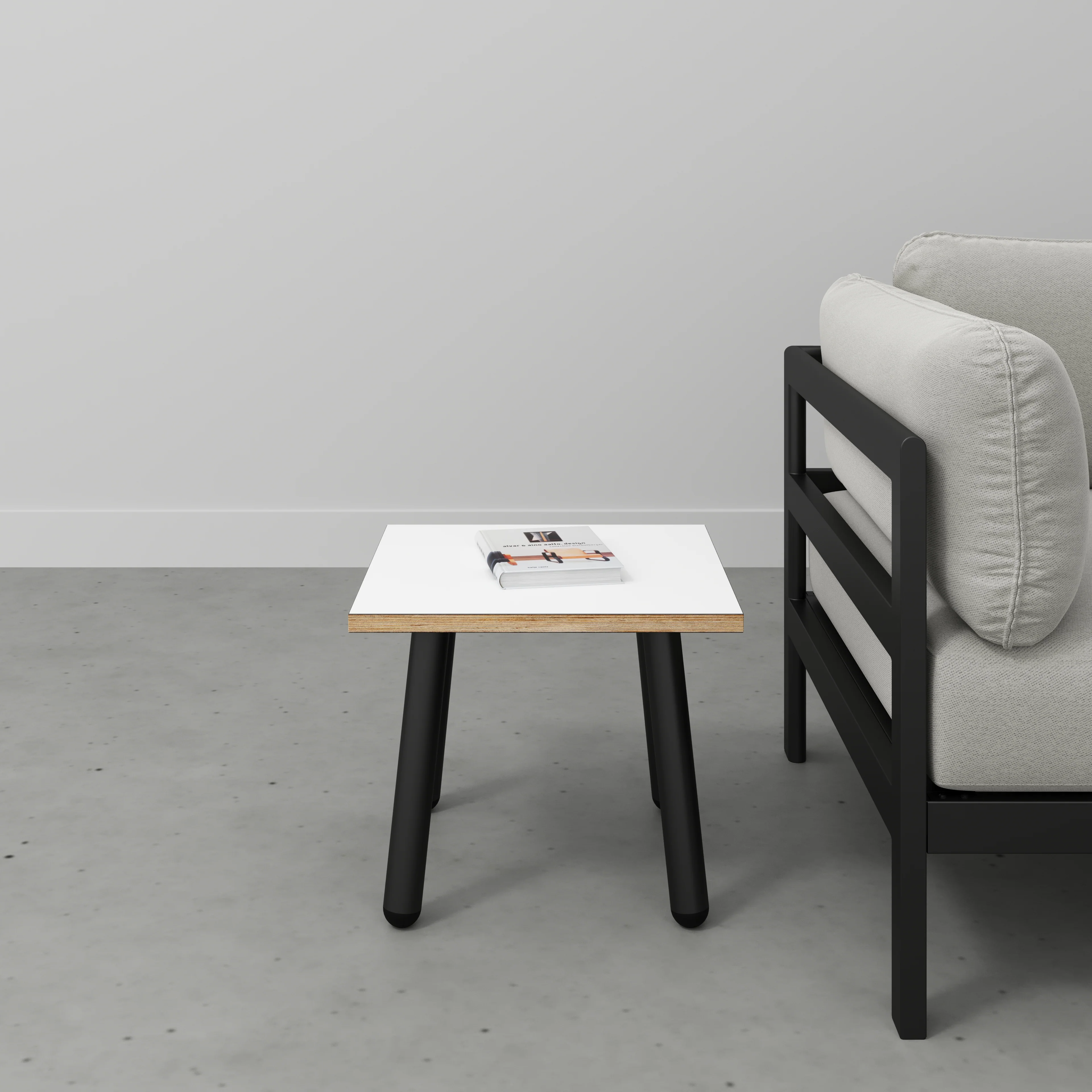Plywood Side Table with Round Single Pin Legs - Formica White - 500(w) x 500(d) x 425(h) - Image 2