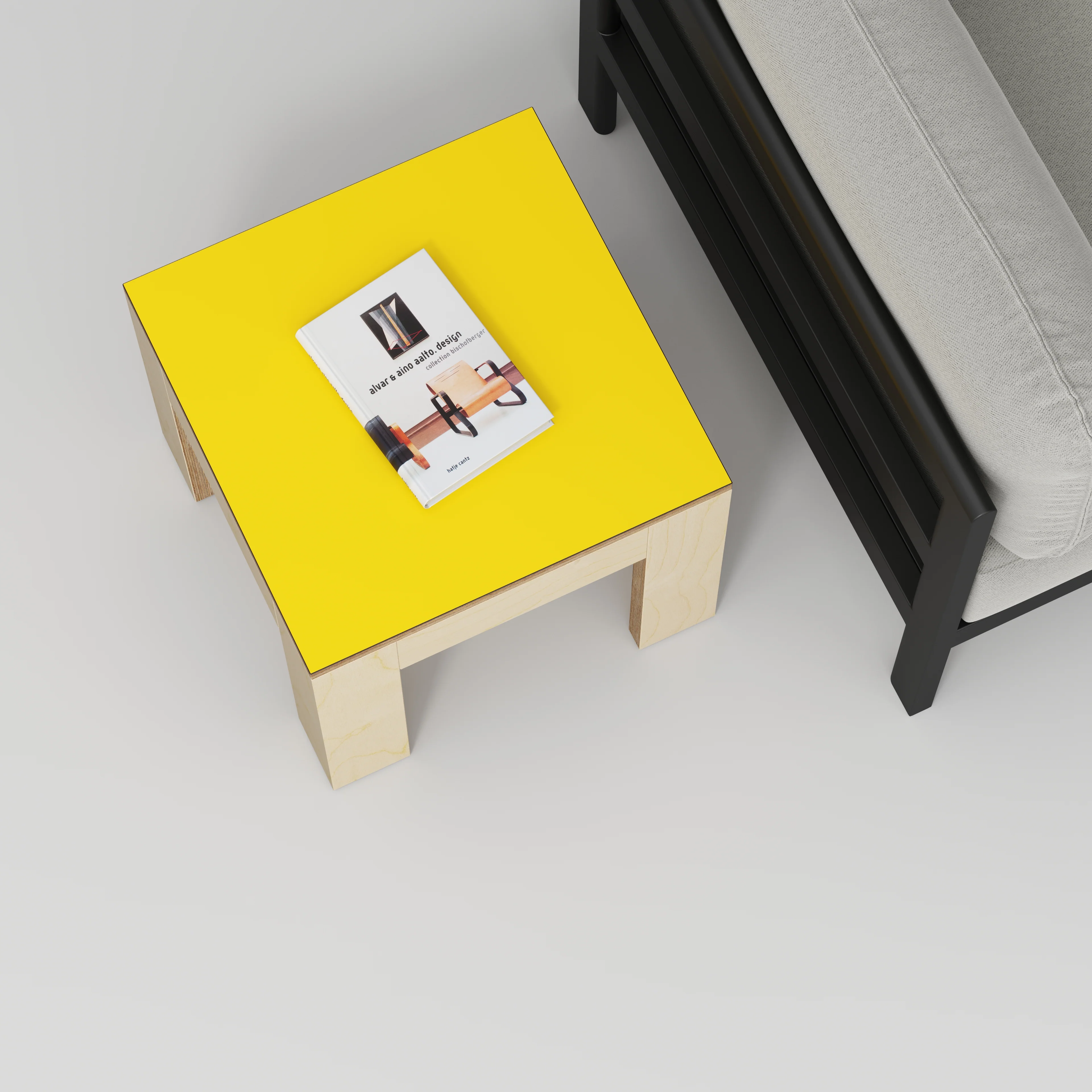Plywood Side Table with Solid Frame - Formica Chrome Yellow - 500(w) x 500(d) x 450(h) - Image 3