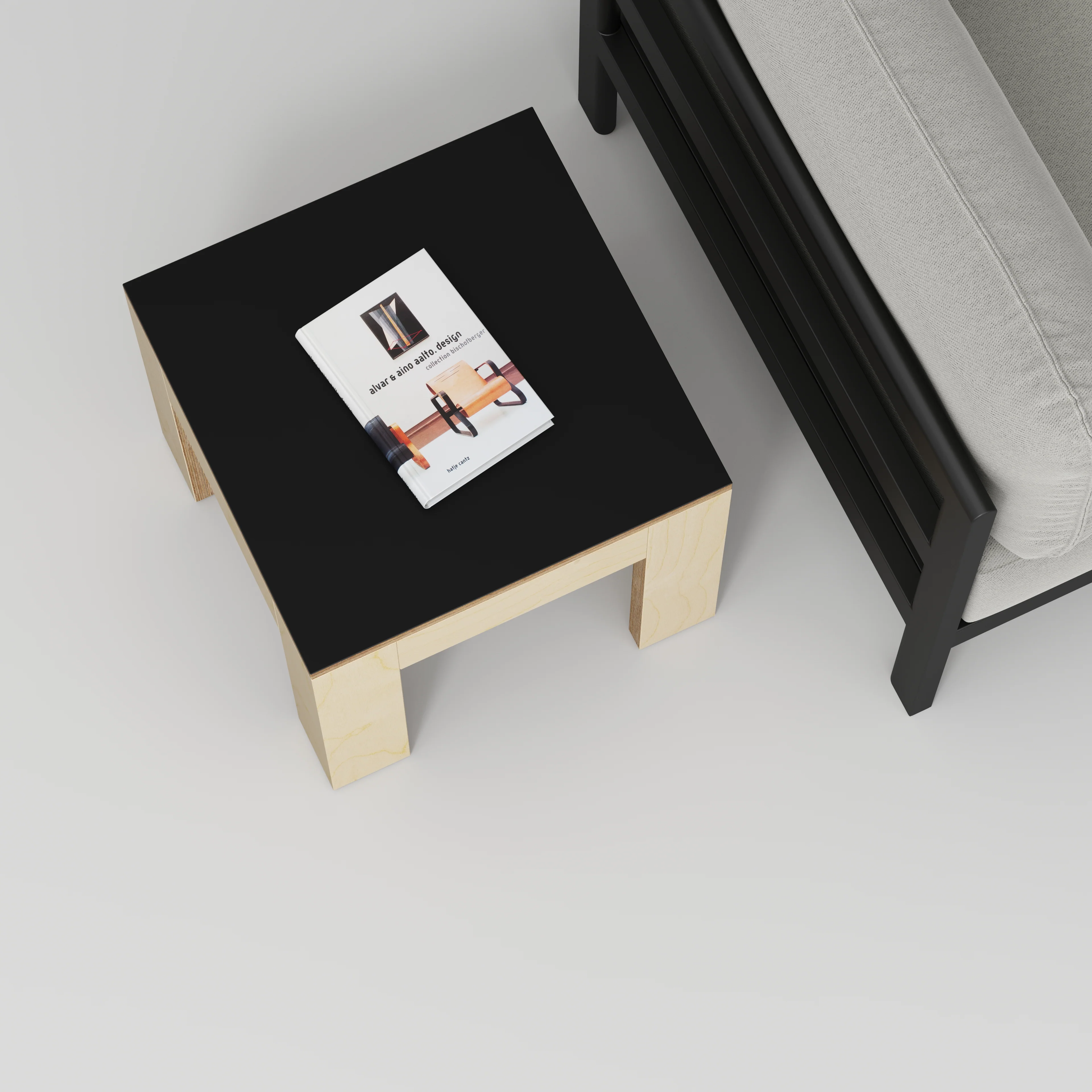 Plywood Side Table with Solid Frame - Formica Diamond Black - 500(w) x 500(d) x 450(h) - Image 3