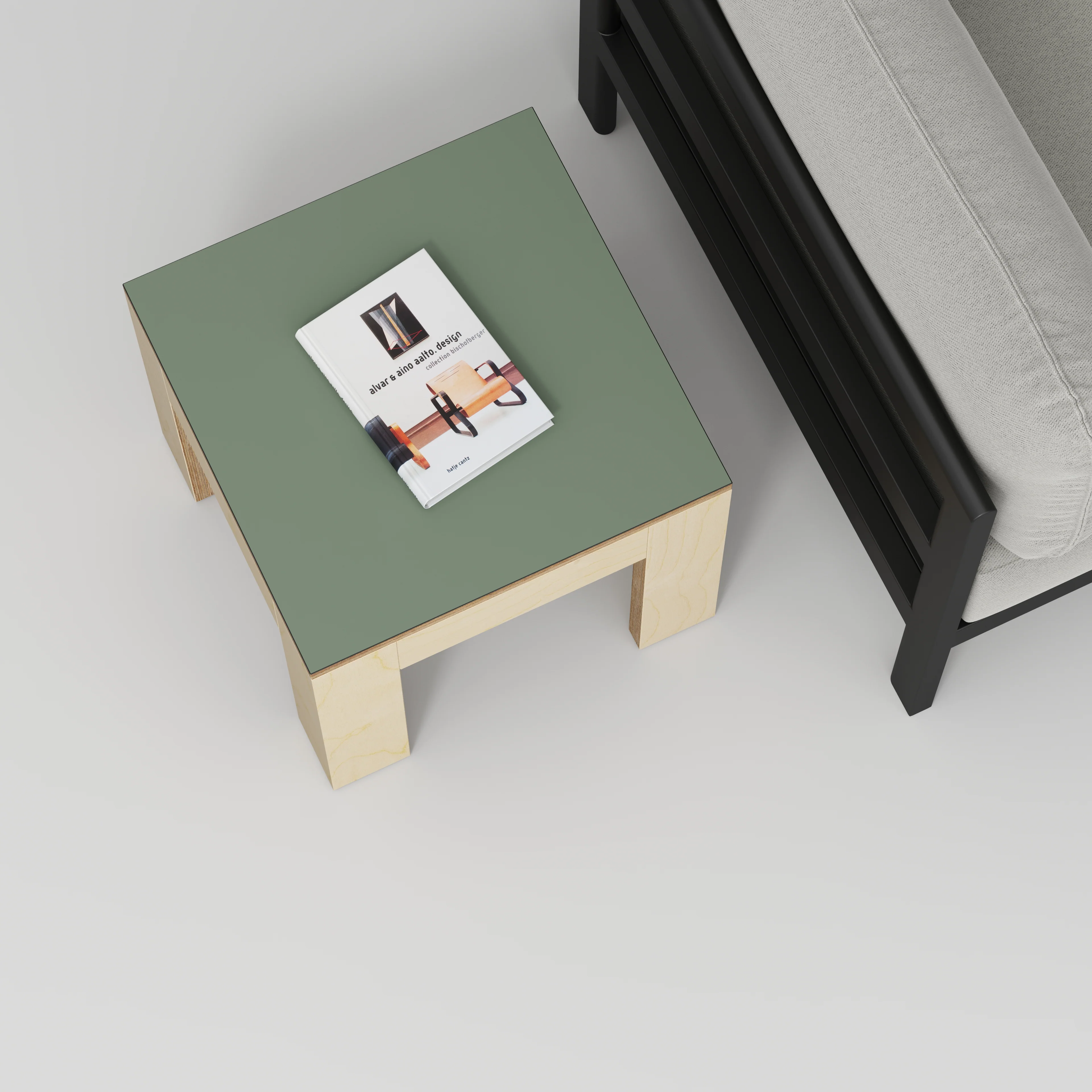 Plywood Side Table with Solid Frame - Formica Green Slate - 500(w) x 500(d) x 450(h) - Image 3