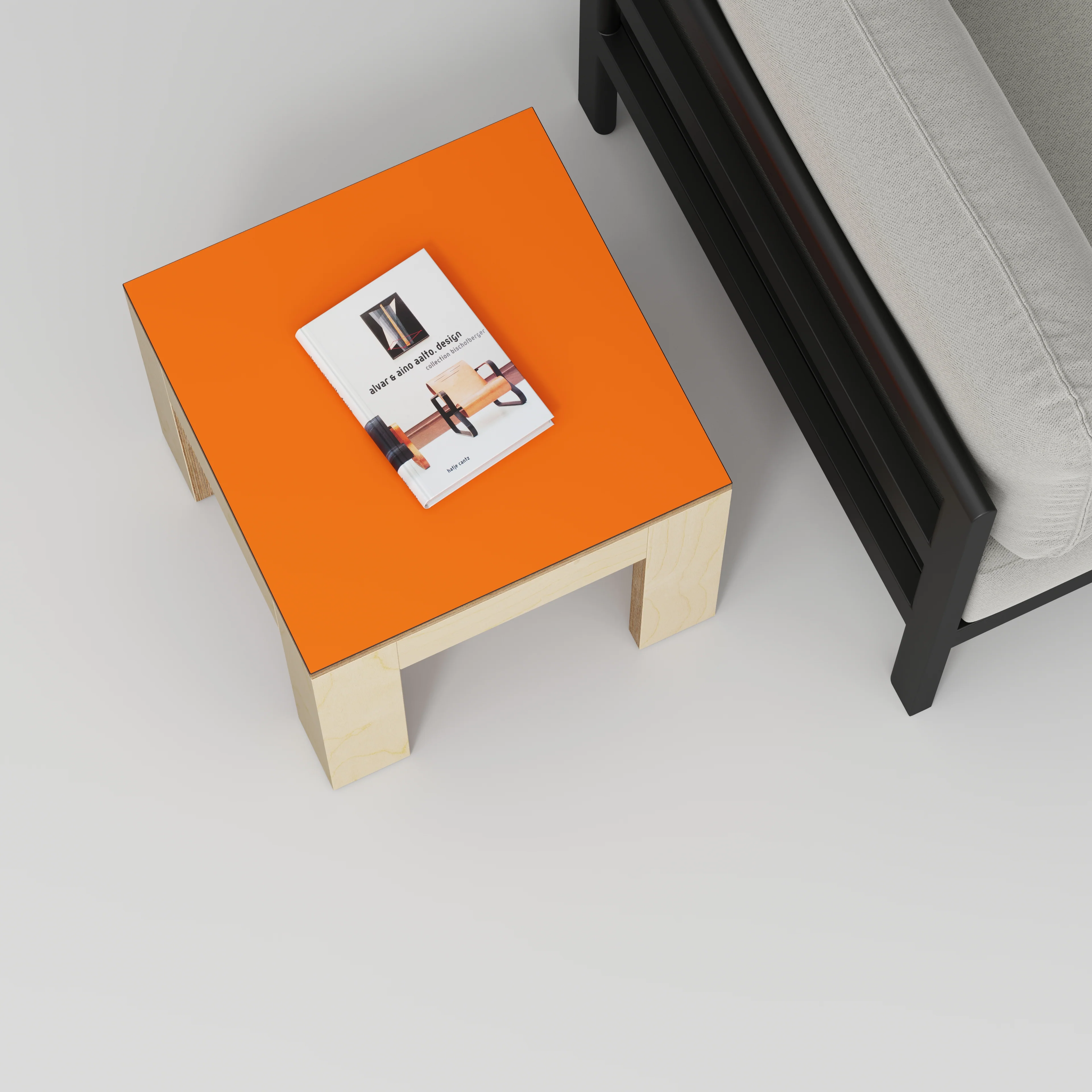 Plywood Side Table with Solid Frame - Formica Levante Orange - 500(w) x 500(d) x 450(h) - Image 3