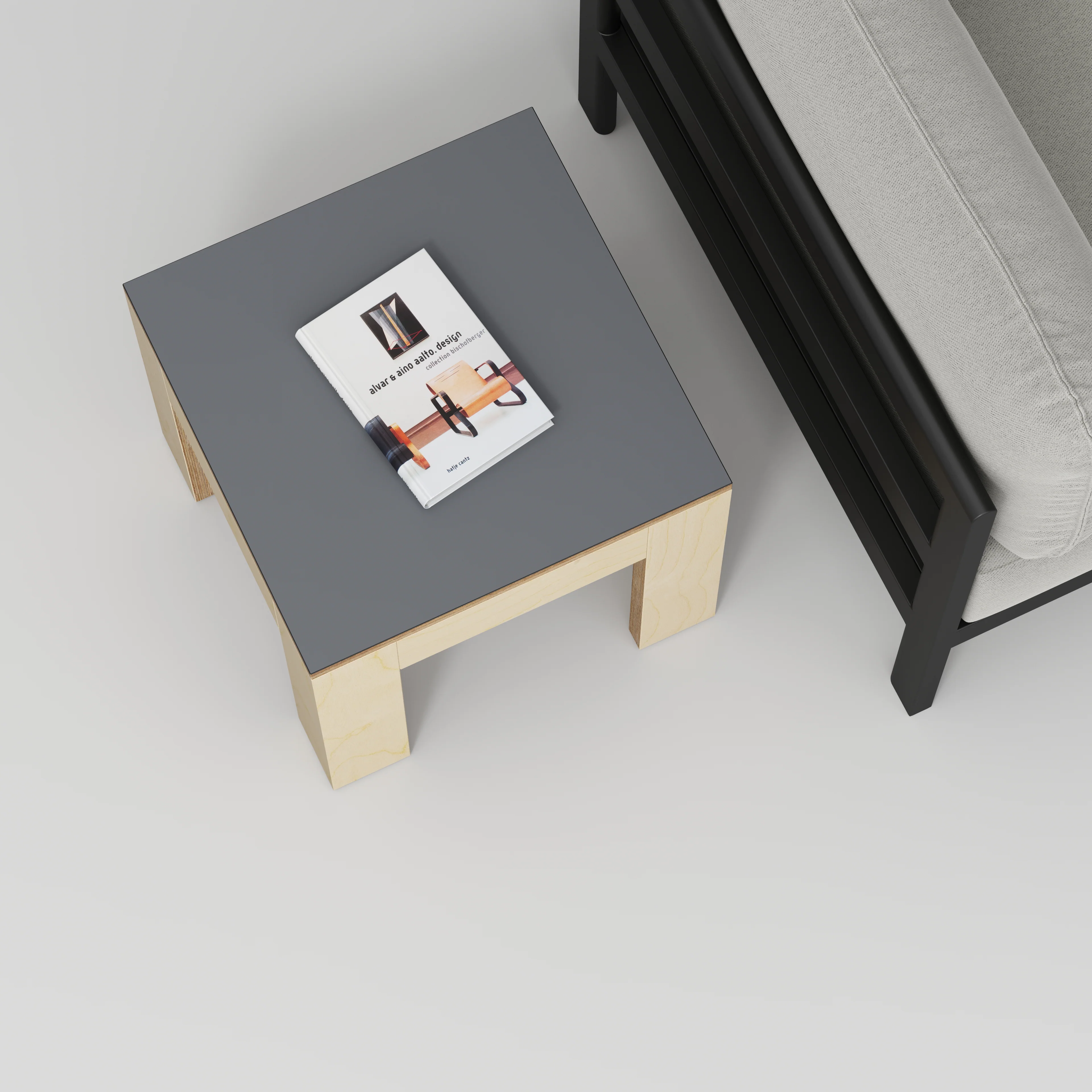 Plywood Side Table with Solid Frame - Formica Tornado Grey - 500(w) x 500(d) x 450(h) - Image 3