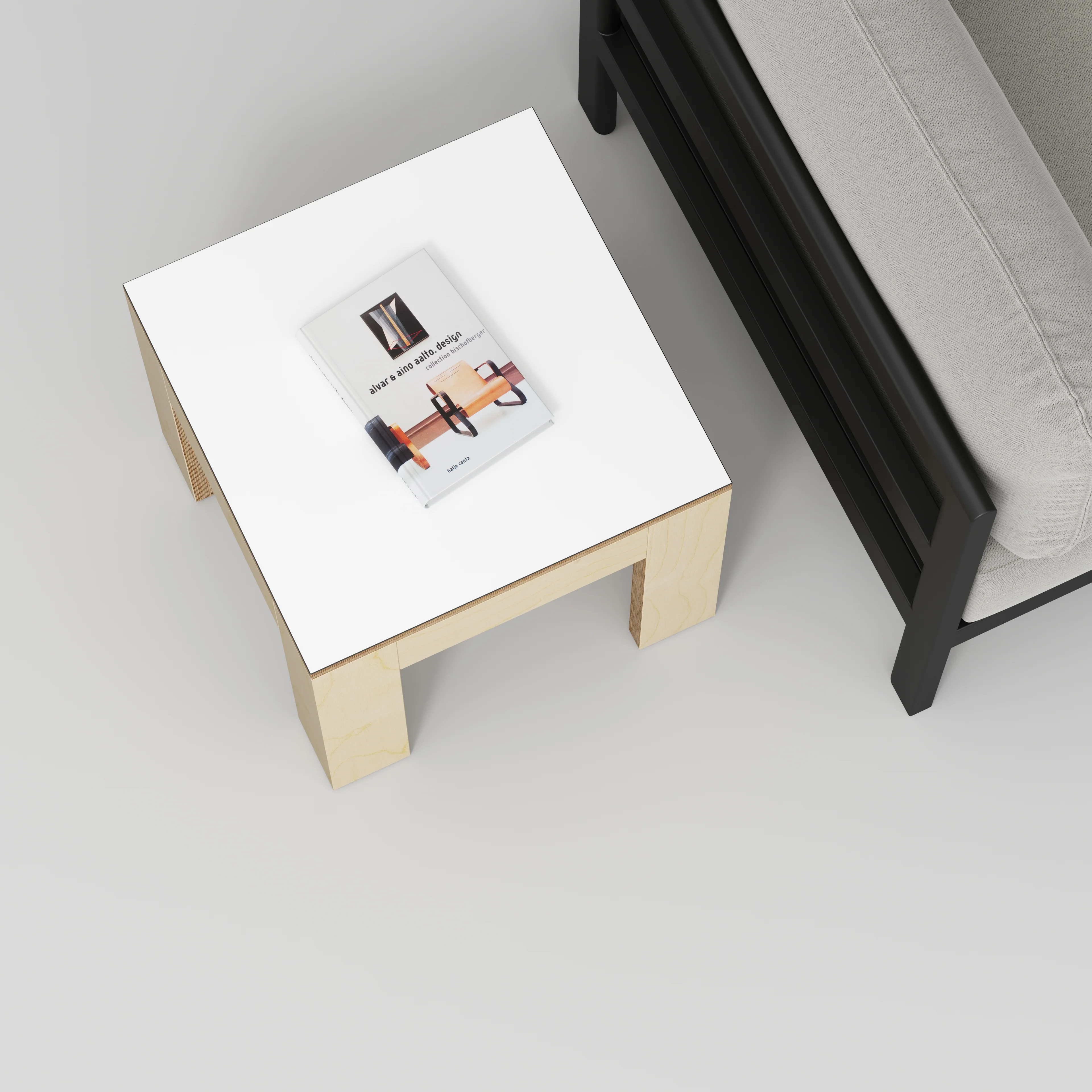 Plywood Side Table with Solid Frame - Formica White - 500(w) x 500(d) x 450(h) - Image 3