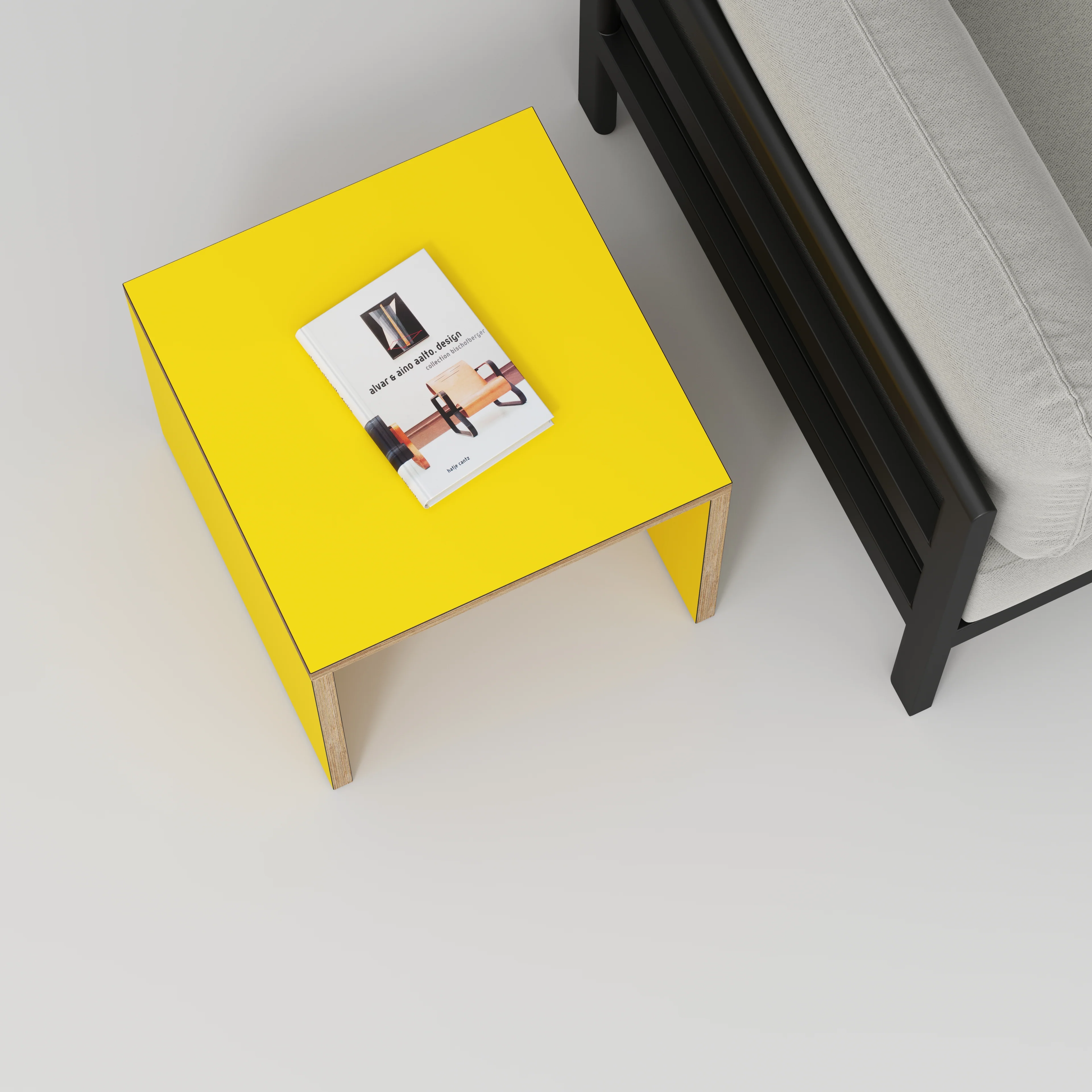 Plywood Side Table with Solid Sides - Formica Chrome Yellow - 500(w) x 500(d) x 450(h) - Image 3
