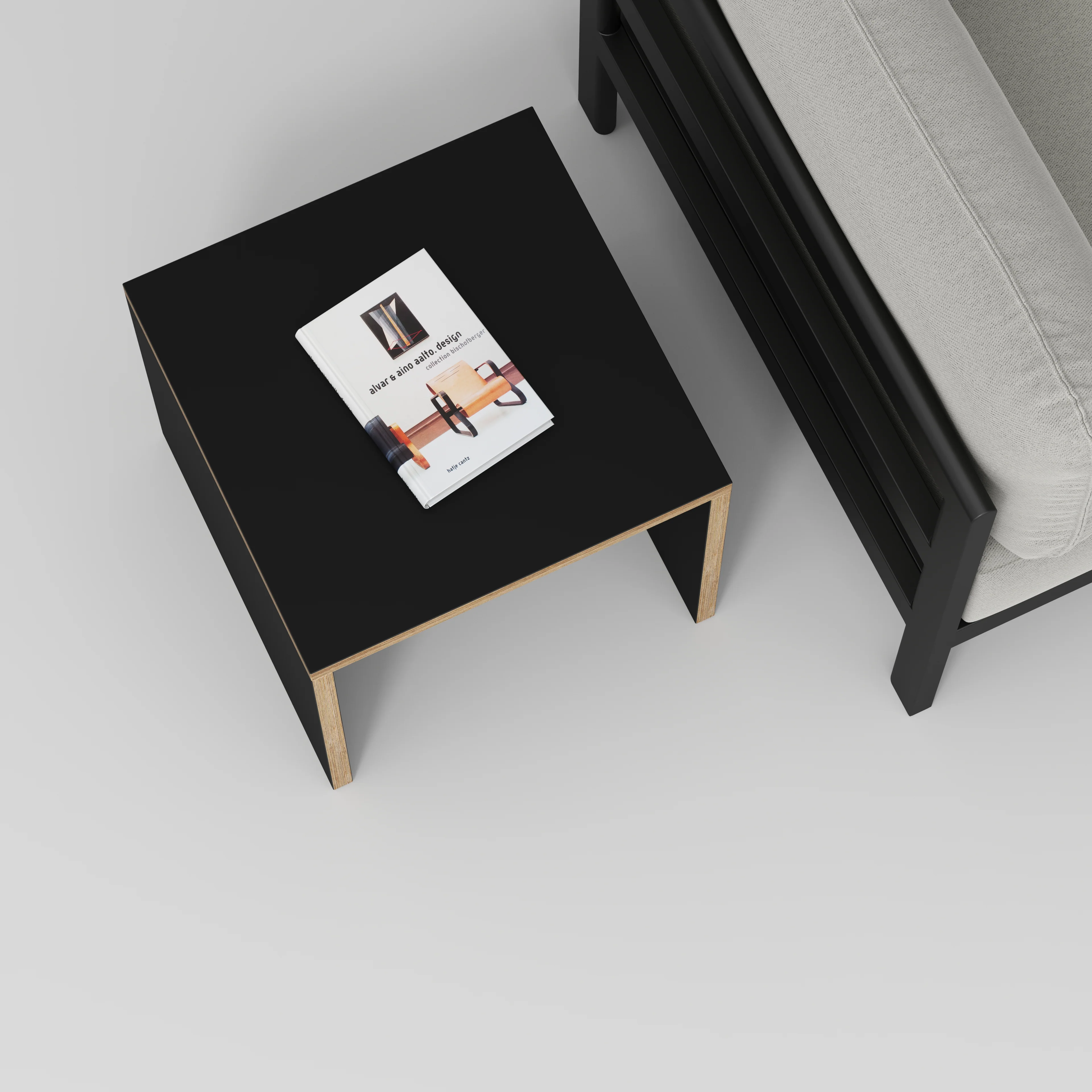 Plywood Side Table with Solid Sides - Formica Diamond Black - 500(w) x 500(d) x 450(h) - Image 3