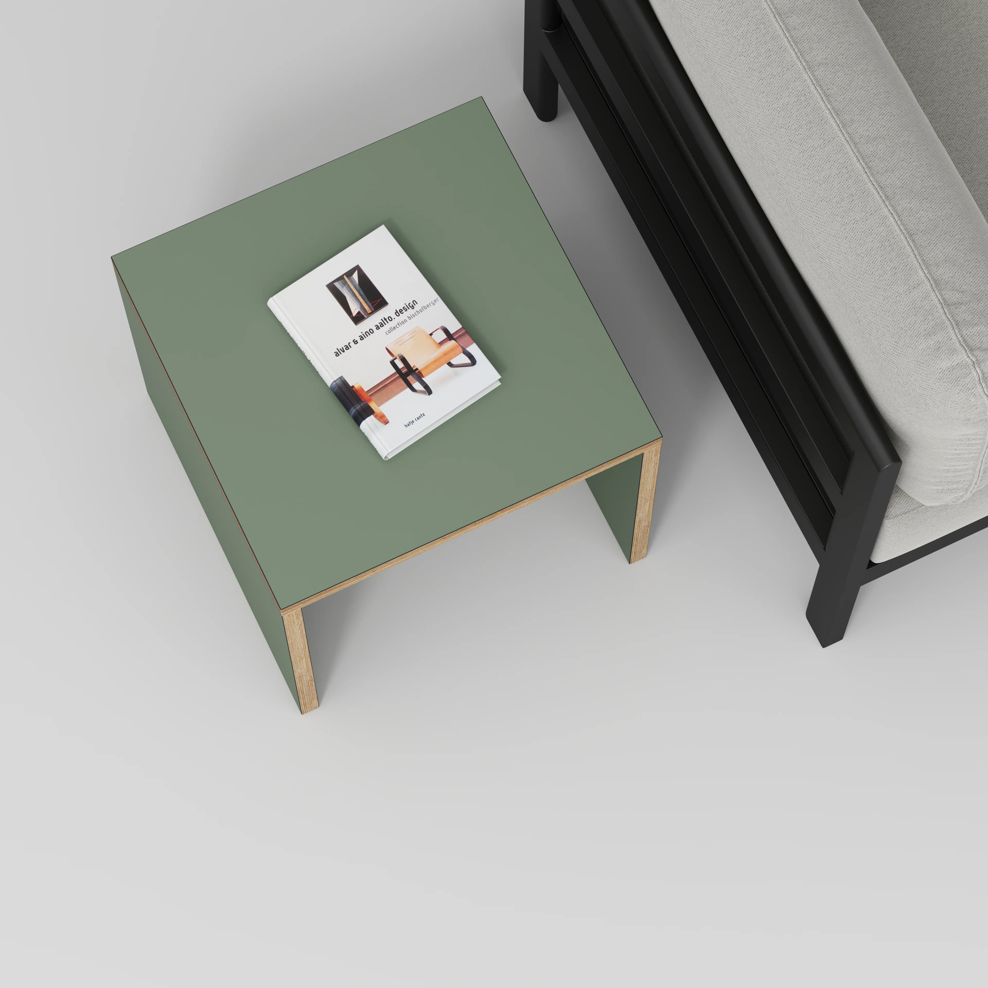 Plywood Side Table with Solid Sides - Formica Green Slate - 500(w) x 500(d) x 450(h) - Image 3
