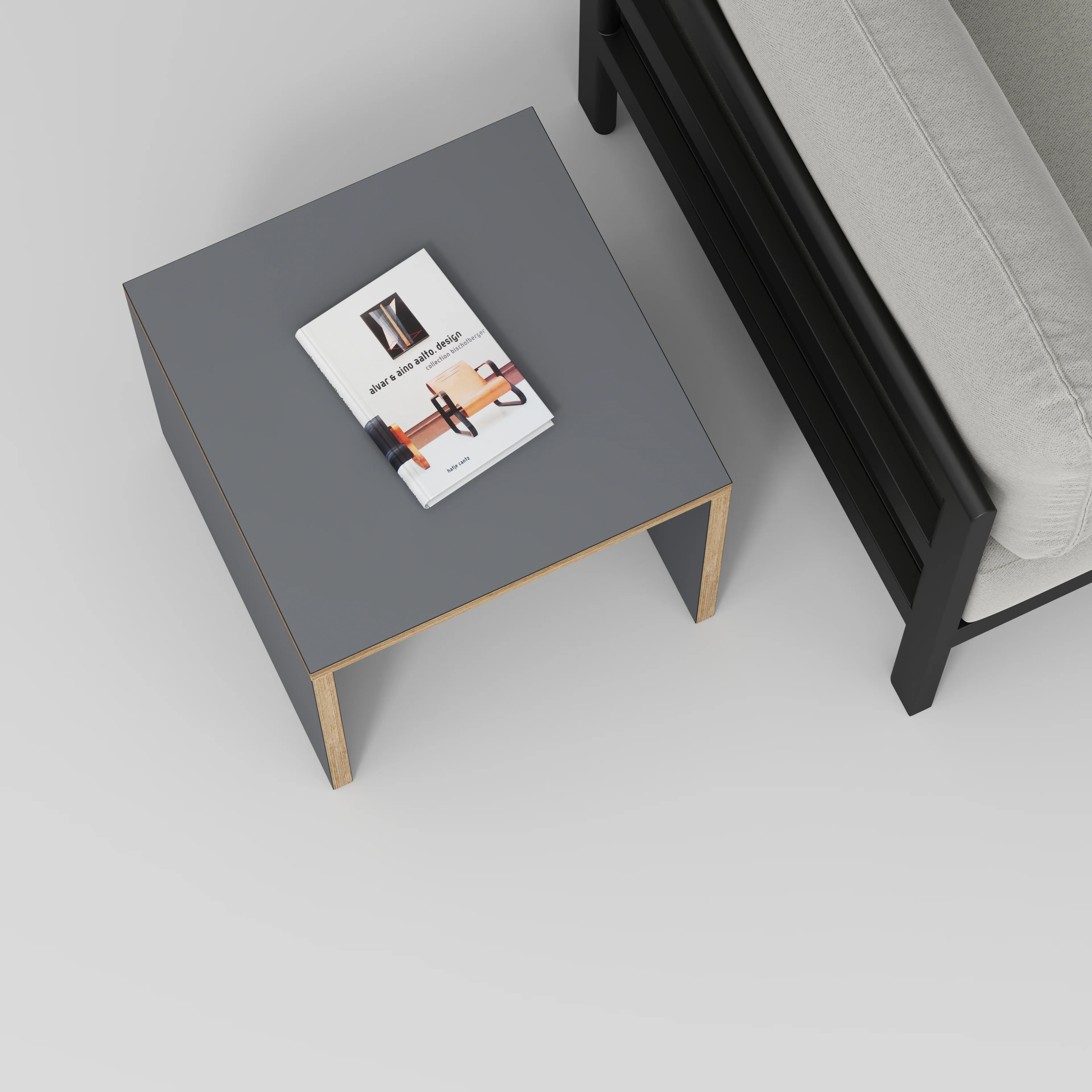 Plywood Side Table with Solid Sides - Formica Tornado Grey - 500(w) x 500(d) x 450(h) - Image 3