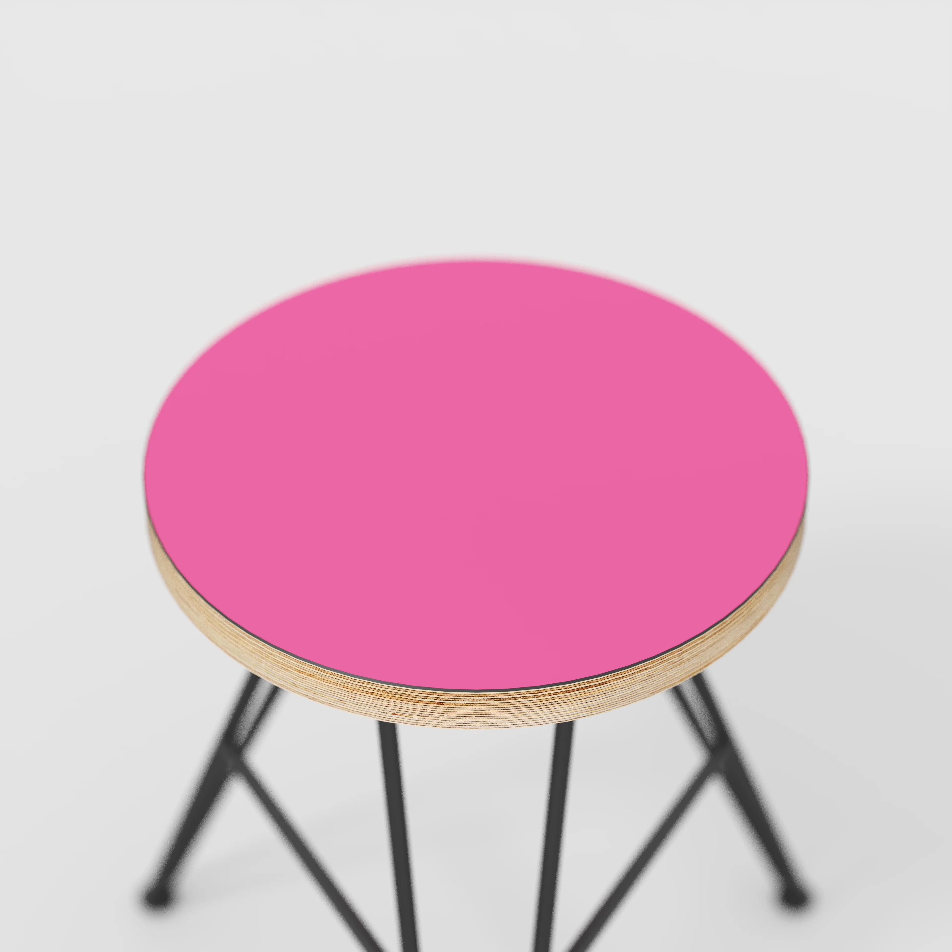 Plywood Stool with Black Hairpin Base - Formica Juicy Pink - Image 4