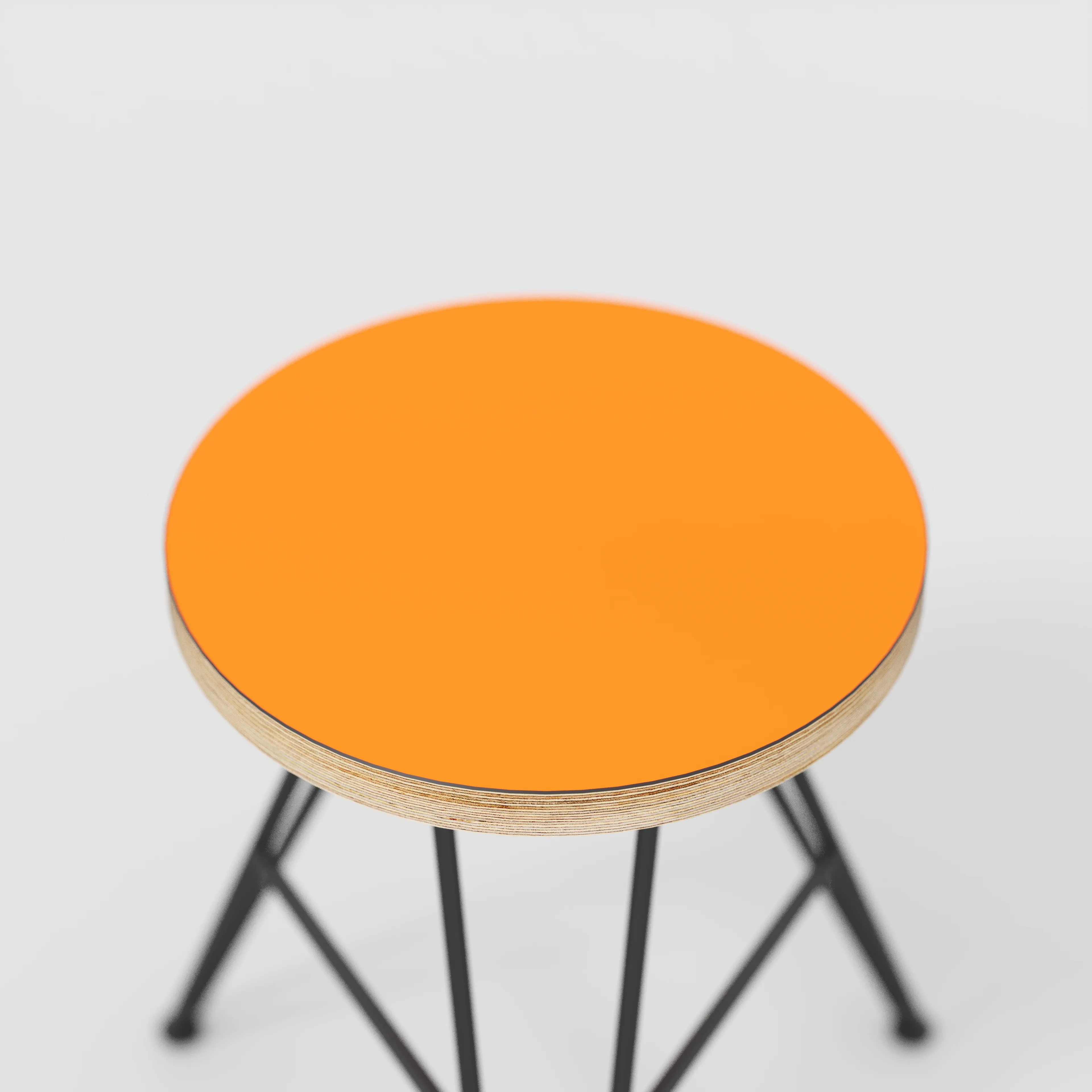 Plywood Stool with Black Hairpin Base - Formica Levante Orange - Image 4