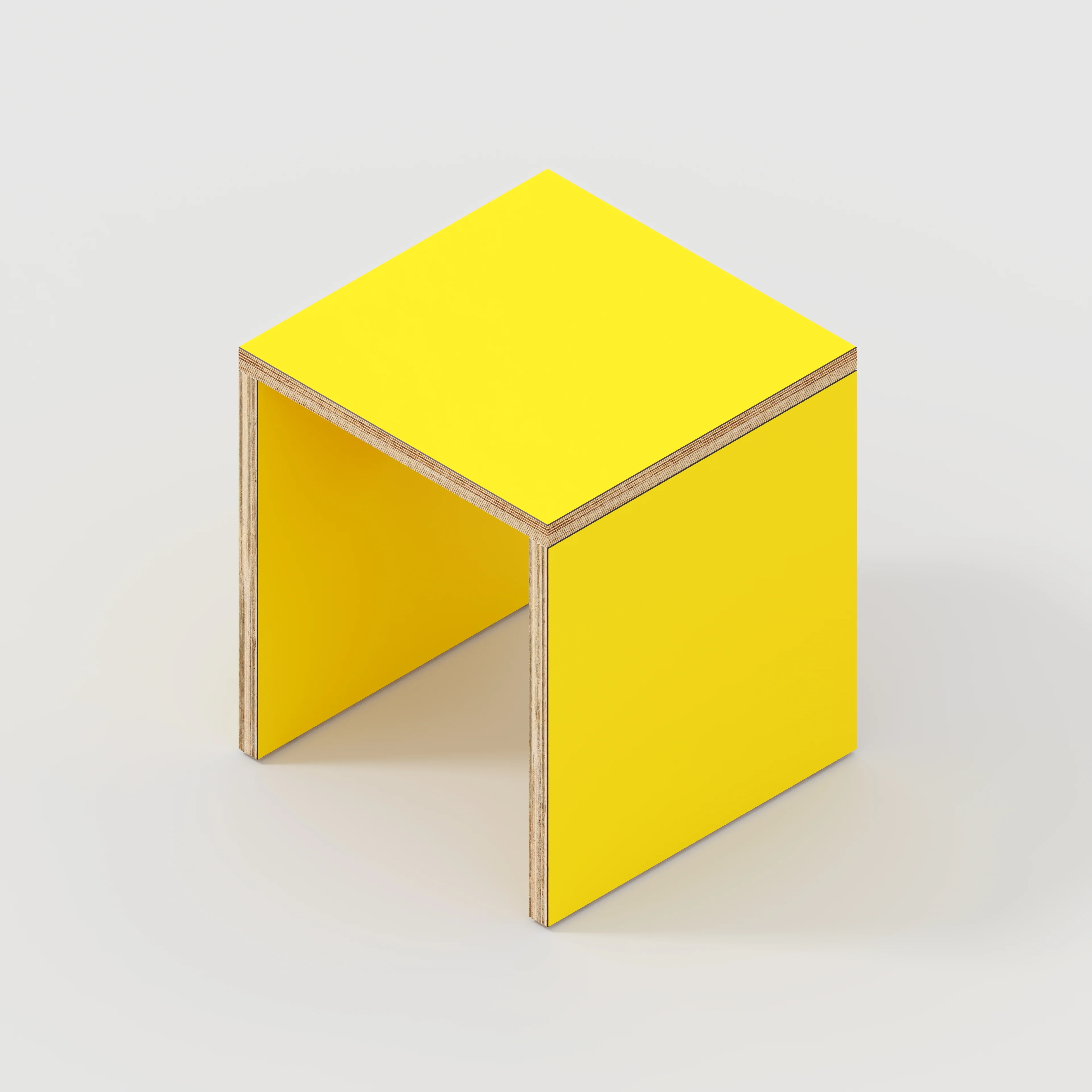 Plywood Stool with Solid Sides - Formica Chrome Yellow - 400(w) x 400(d) x 450(h) - Image 3
