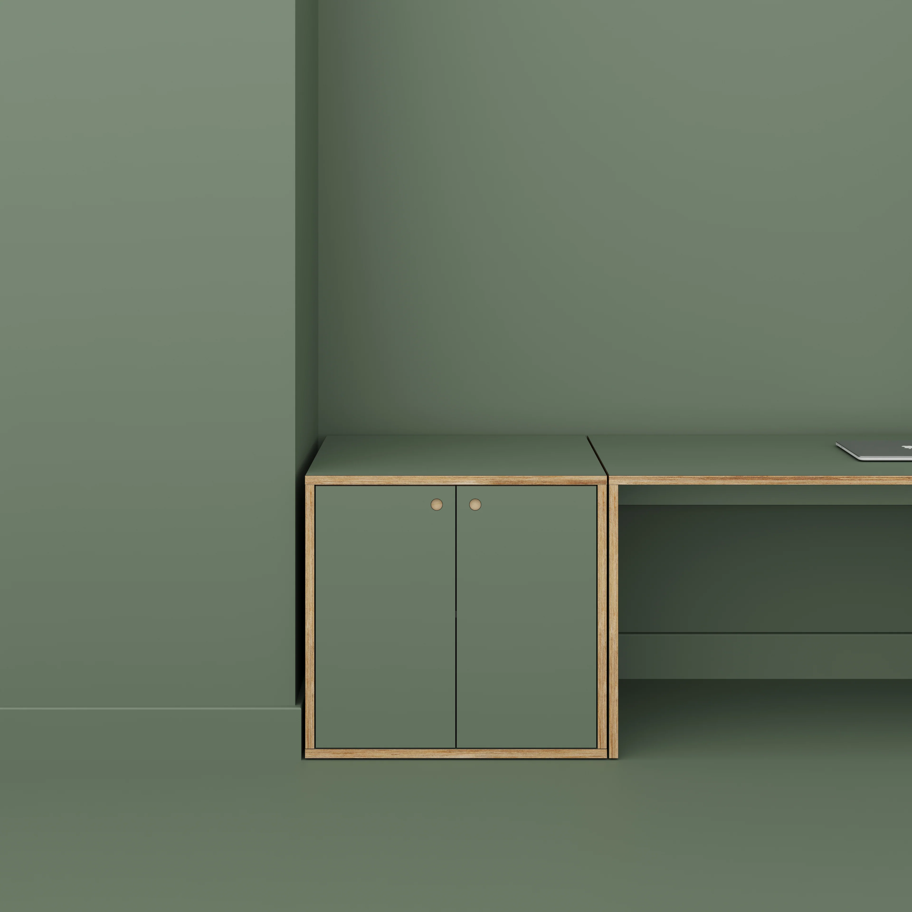 Plywood Storage with Doors - Formica Green Slate - 800(w) x 600(d) x 750(h) - Image 2