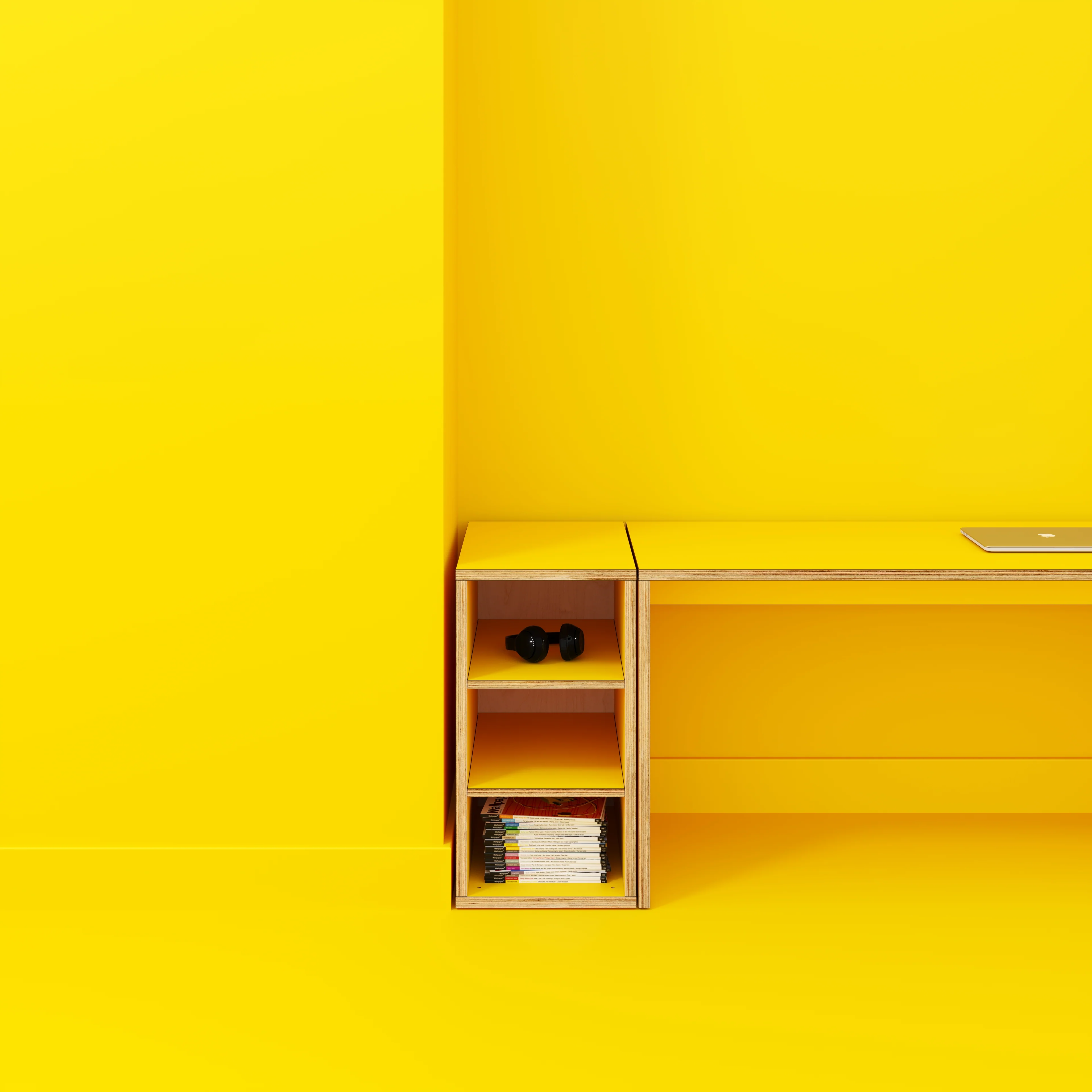 Plywood Storage with Shelves - Formica Chrome Yellow - 400(w) x 600(d) x 750(h) - Image 2