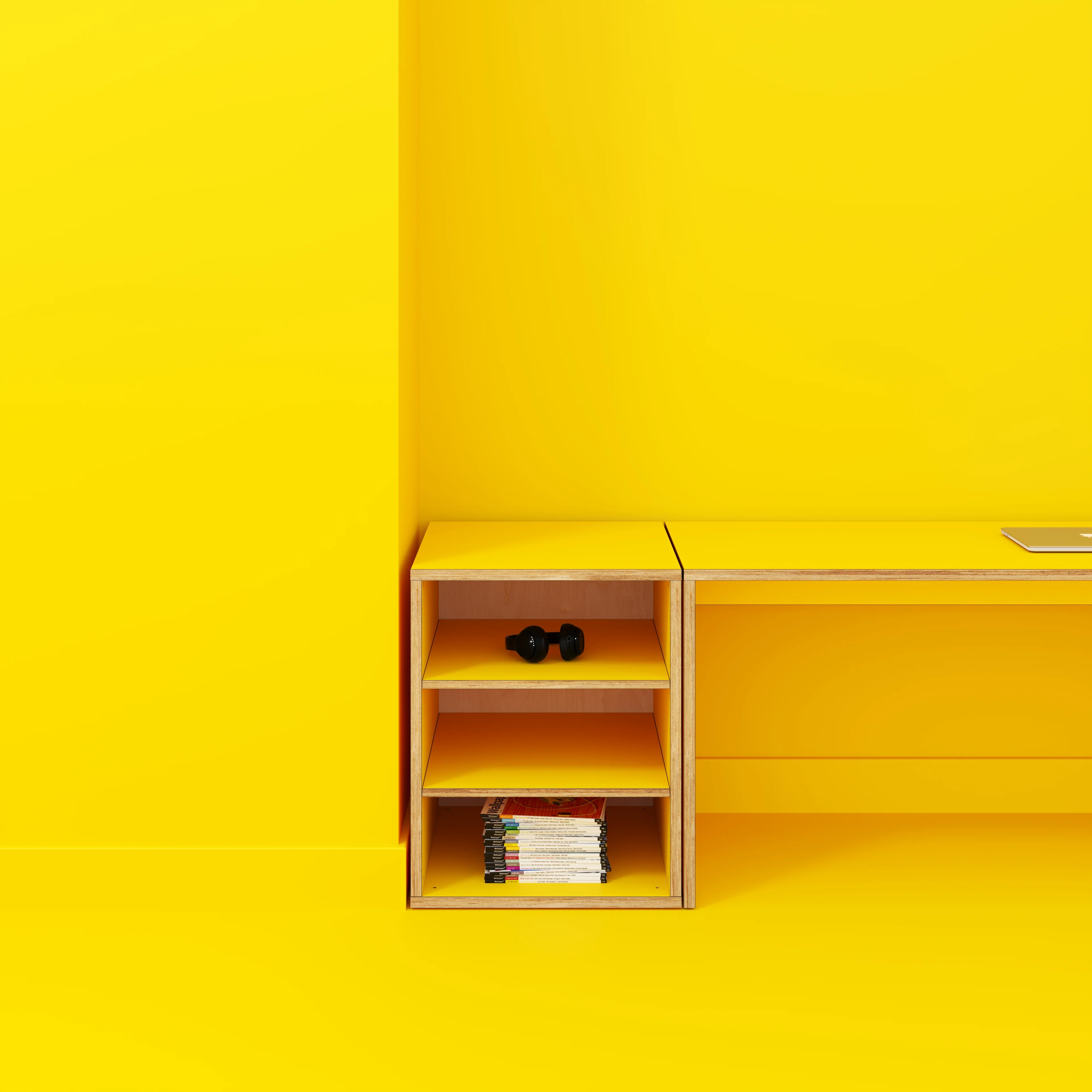 Plywood Storage with Shelves - Formica Chrome Yellow - 600(w) x 600(d) x 750(h) - Image 2