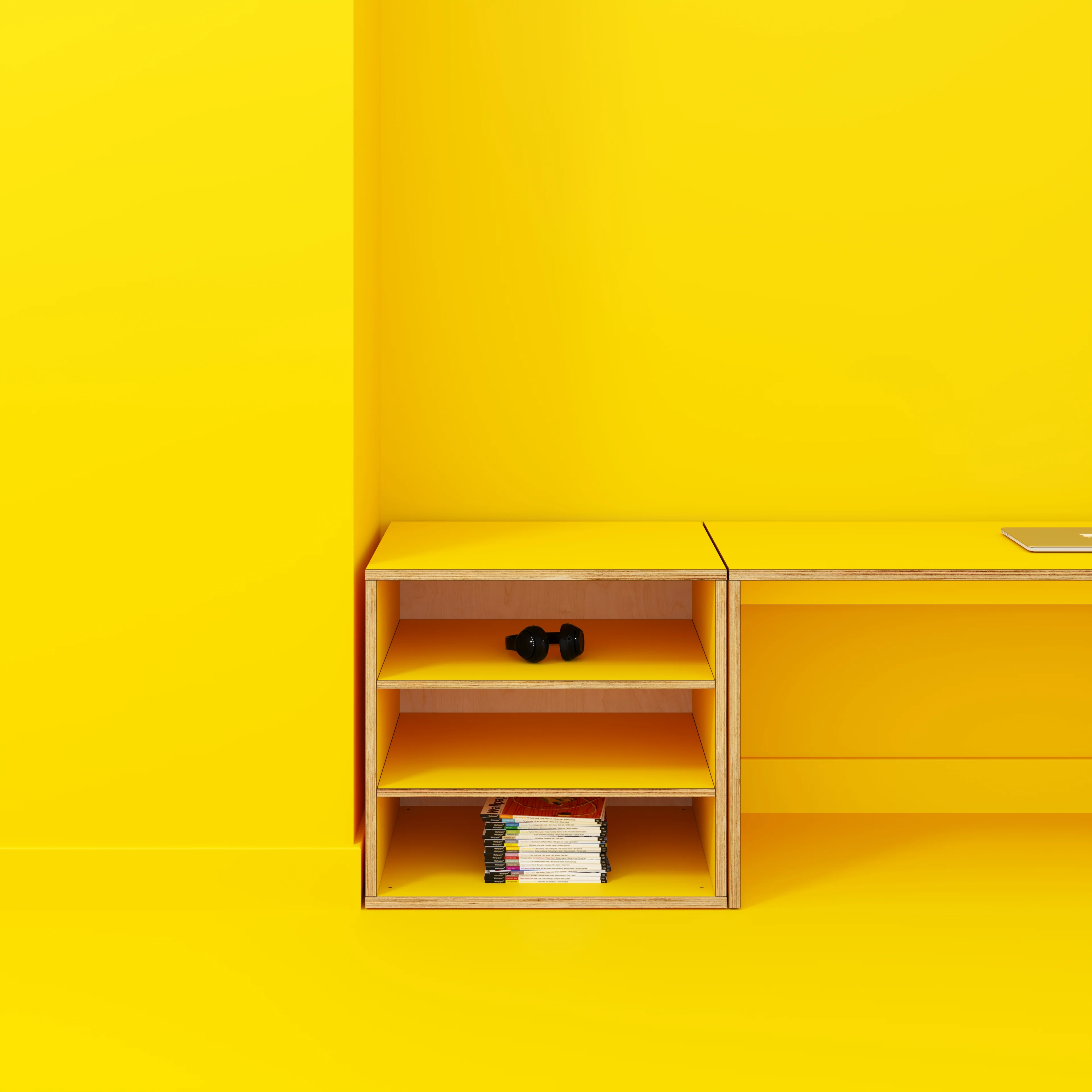 Plywood Storage with Shelves - Formica Chrome Yellow - 800(w) x 600(d) x 750(h) - Image 2