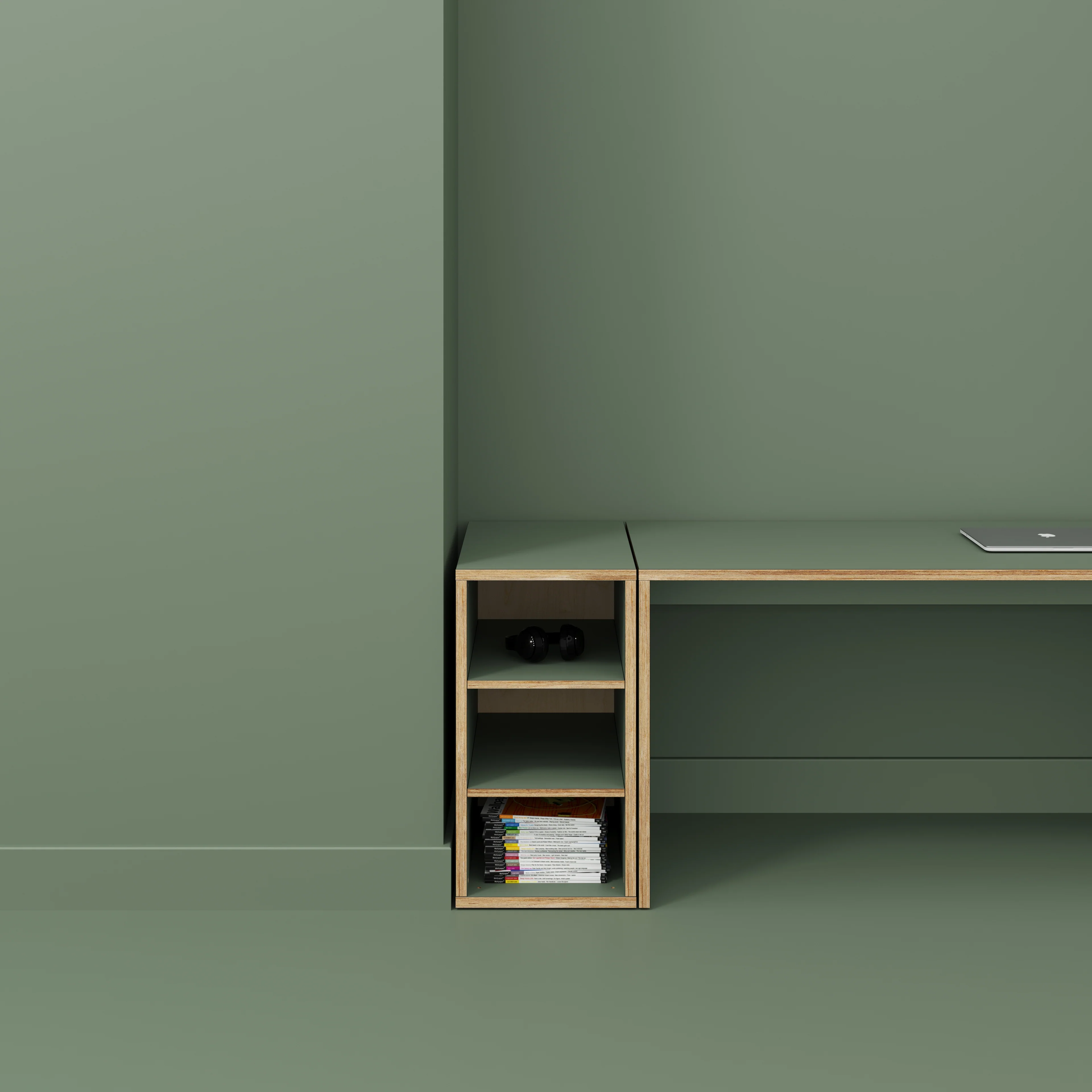 Plywood Storage with Shelves - Formica Green Slate - 400(w) x 600(d) x 750(h) - Image 2