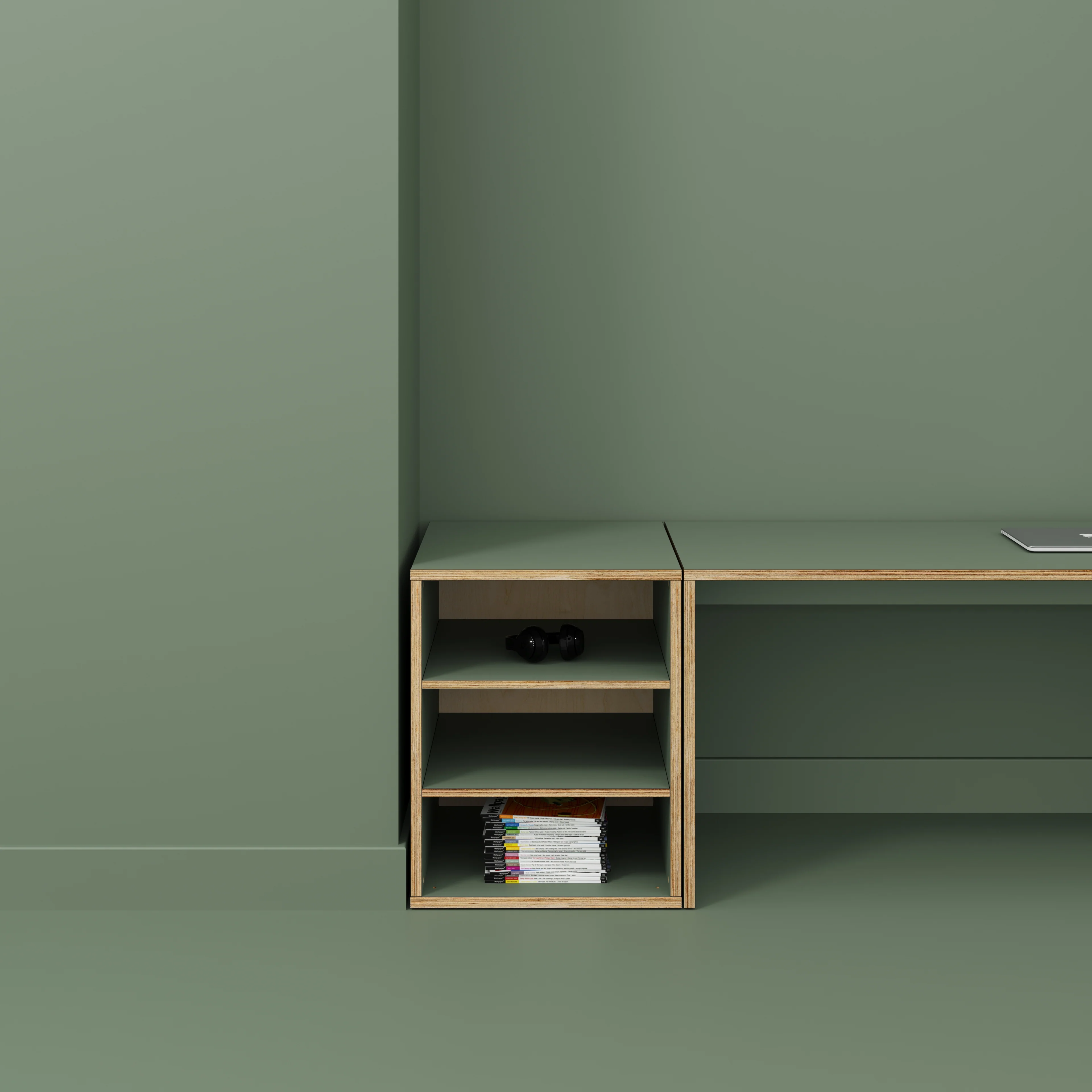 Plywood Storage with Shelves - Formica Green Slate - 600(w) x 600(d) x 750(h) - Image 2