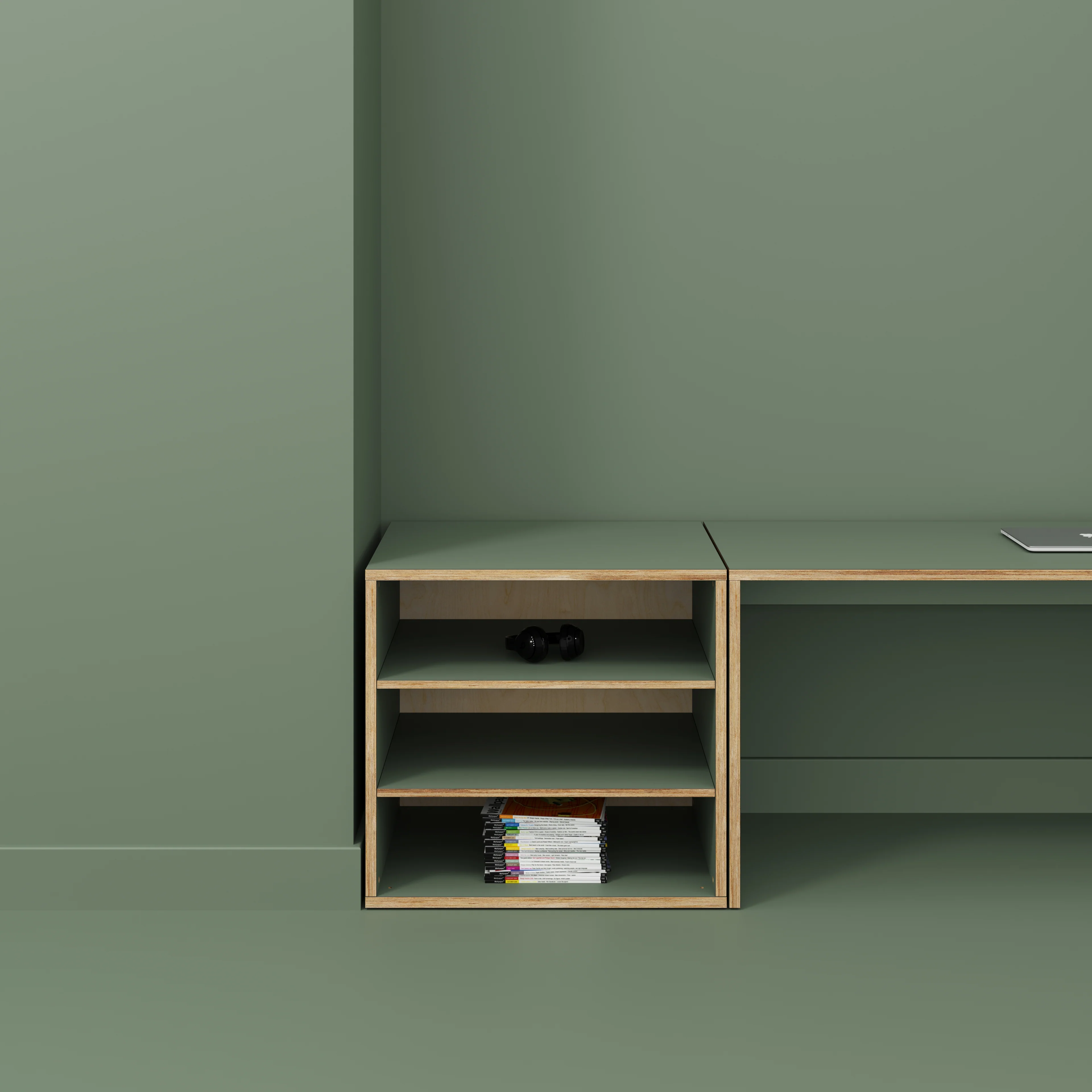 Plywood Storage with Shelves - Formica Green Slate - 800(w) x 600(d) x 750(h) - Image 2