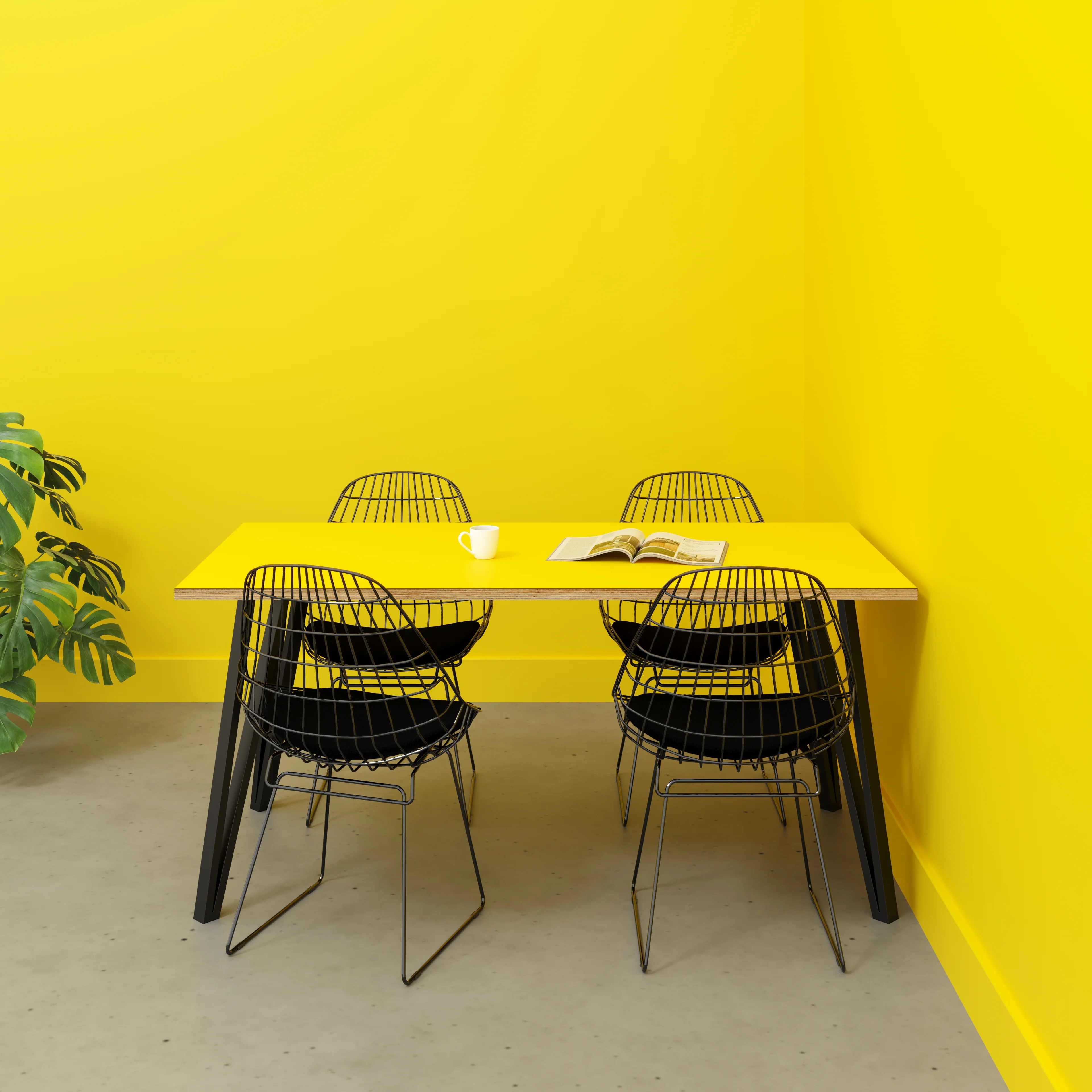 Plywood Table with Black Box Hairpin Legs - Formica Chrome Yellow - 1600(w) x 800(d) x 735(h) - Image 2