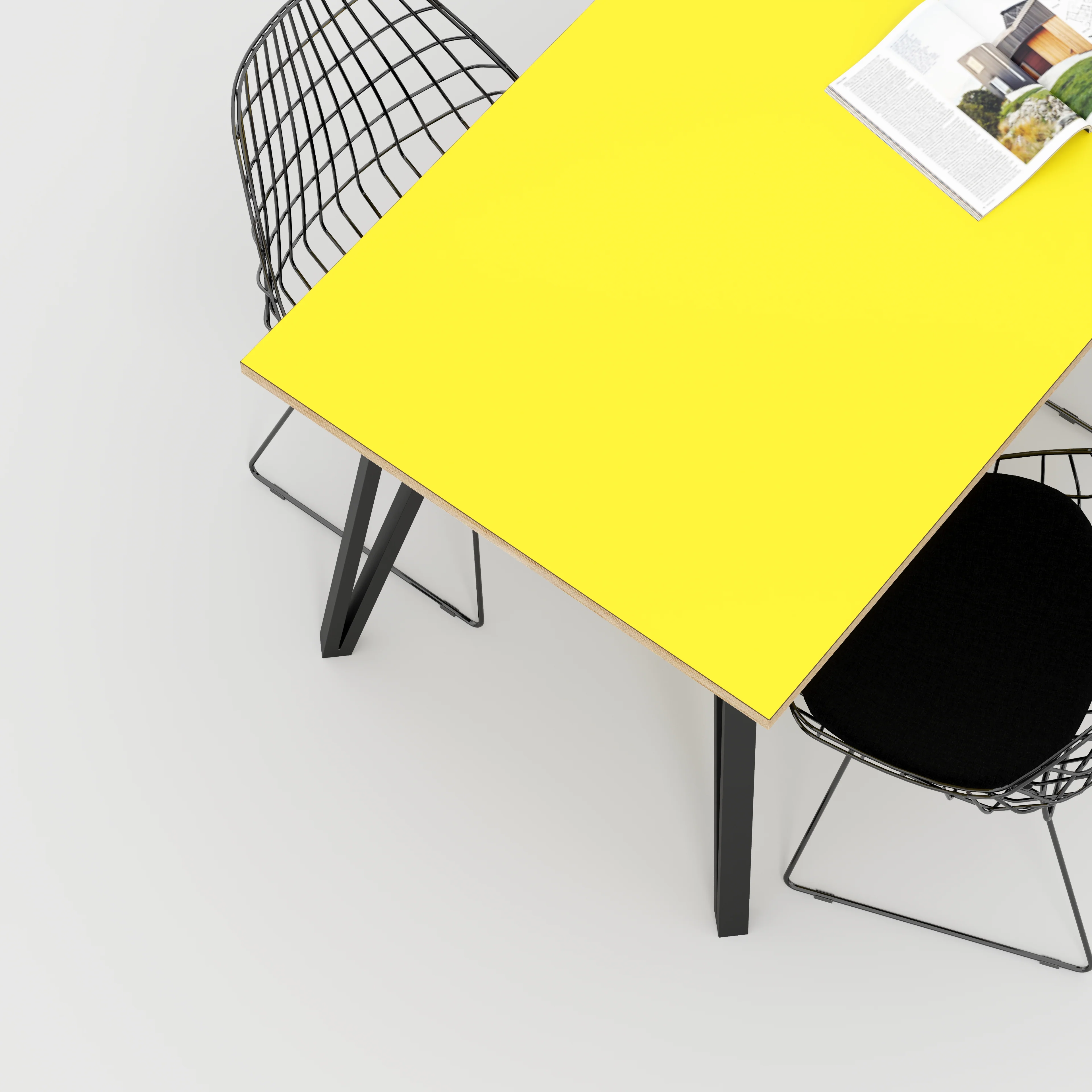 Plywood Table with Black Box Hairpin Legs - Formica Chrome Yellow - 1600(w) x 800(d) x 735(h) - Image 3