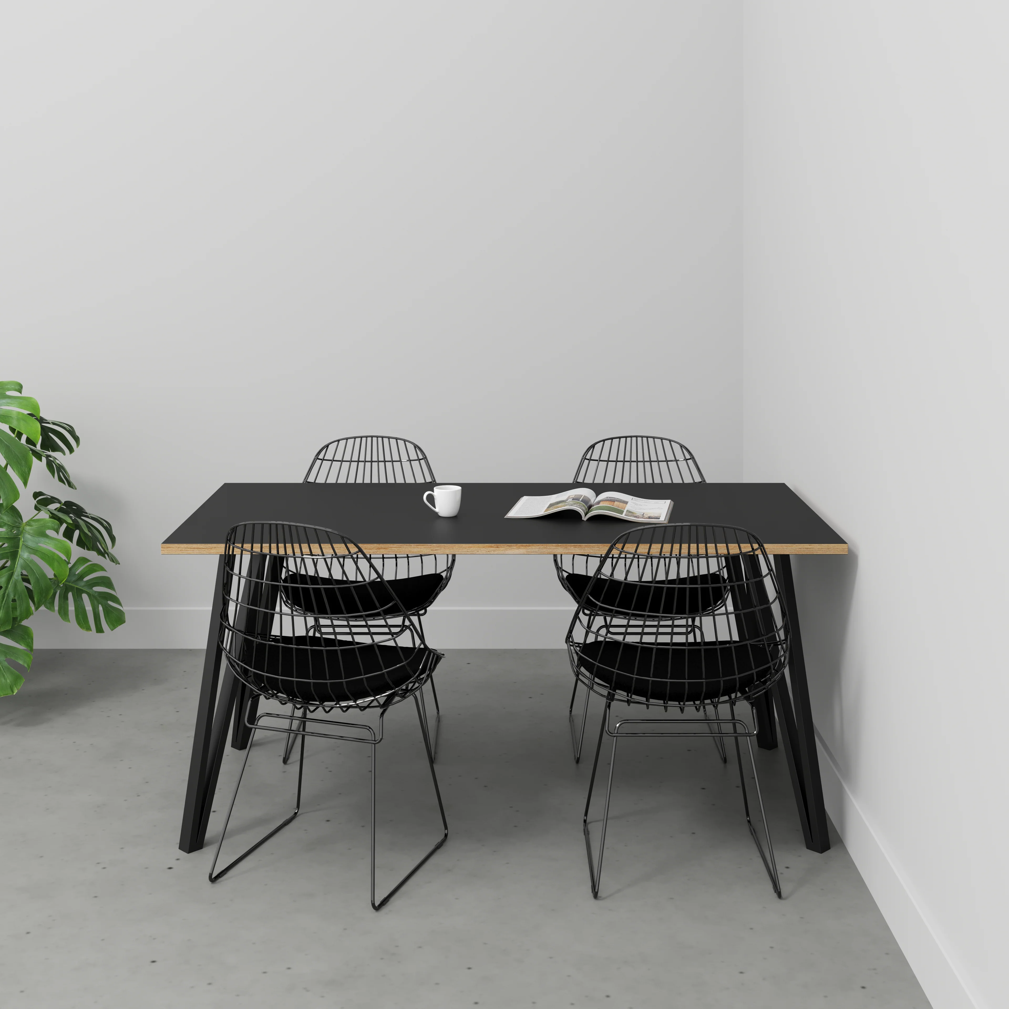 Plywood Table with Black Box Hairpin Legs - Formica Diamond Black - 1600(w) x 800(d) x 735(h) - Image 2