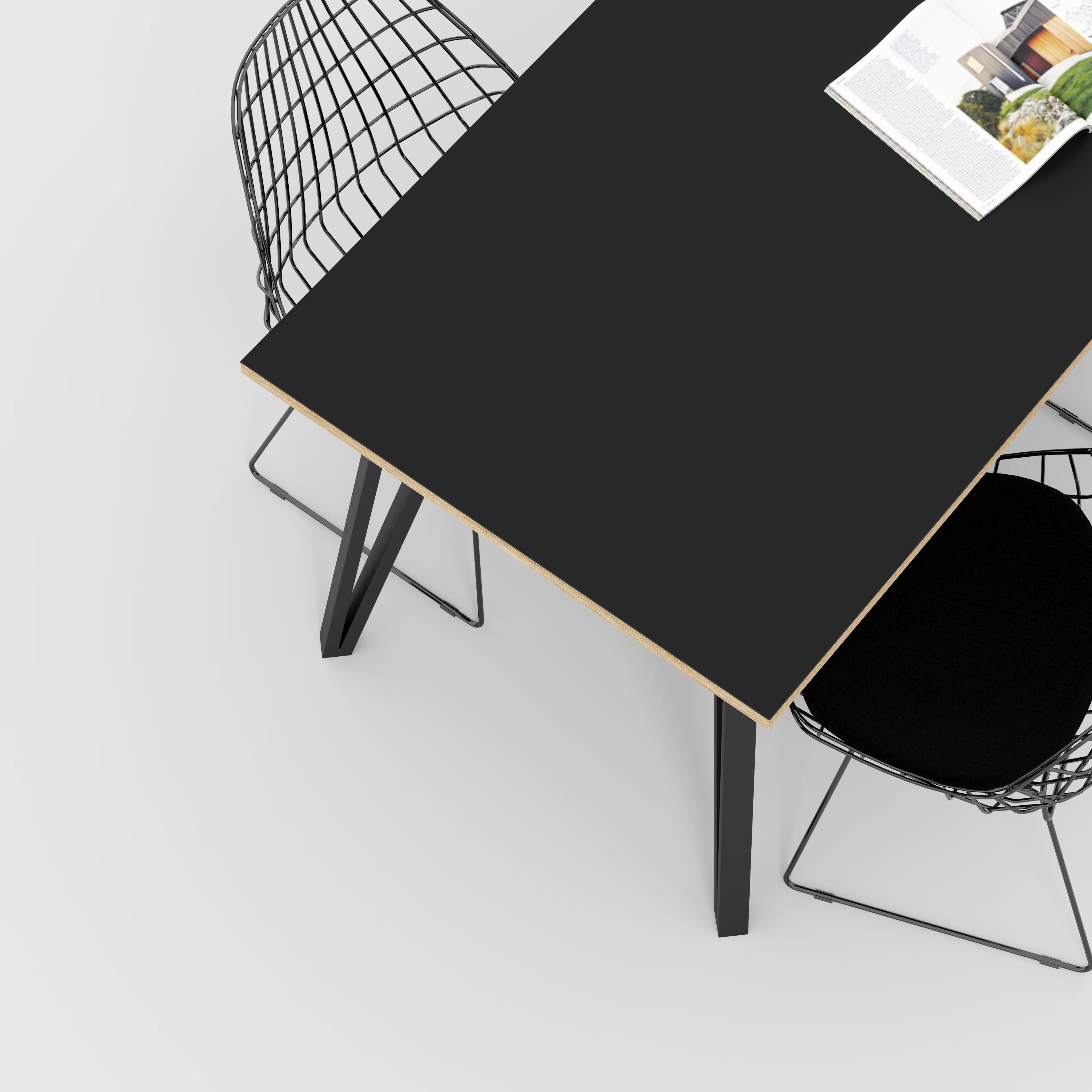 Plywood Table with Black Box Hairpin Legs - Formica Diamond Black - 1600(w) x 800(d) x 735(h) - Image 3