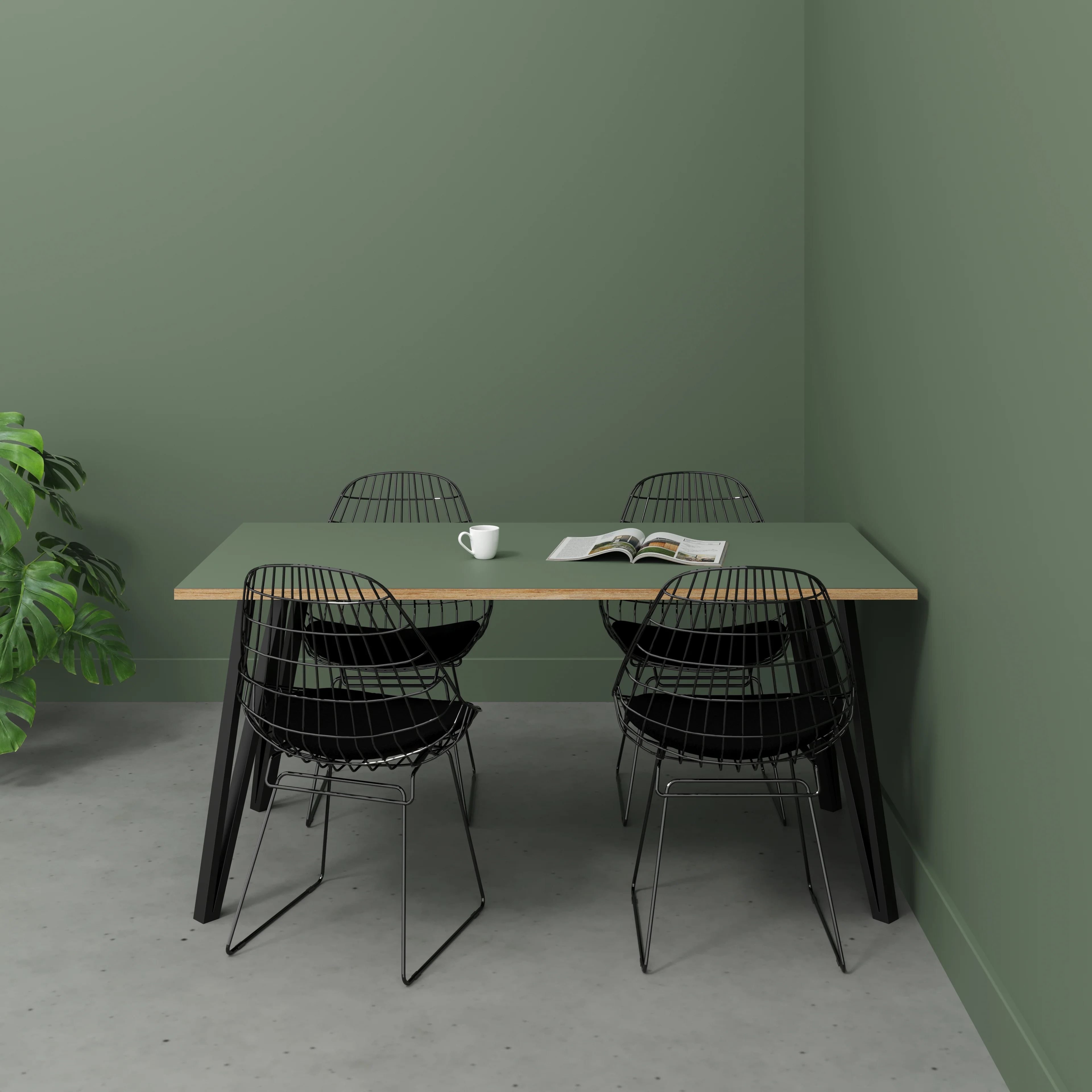 Plywood Table with Black Box Hairpin Legs - Formica Green Slate - 1600(w) x 800(d) x 735(h) - Image 2